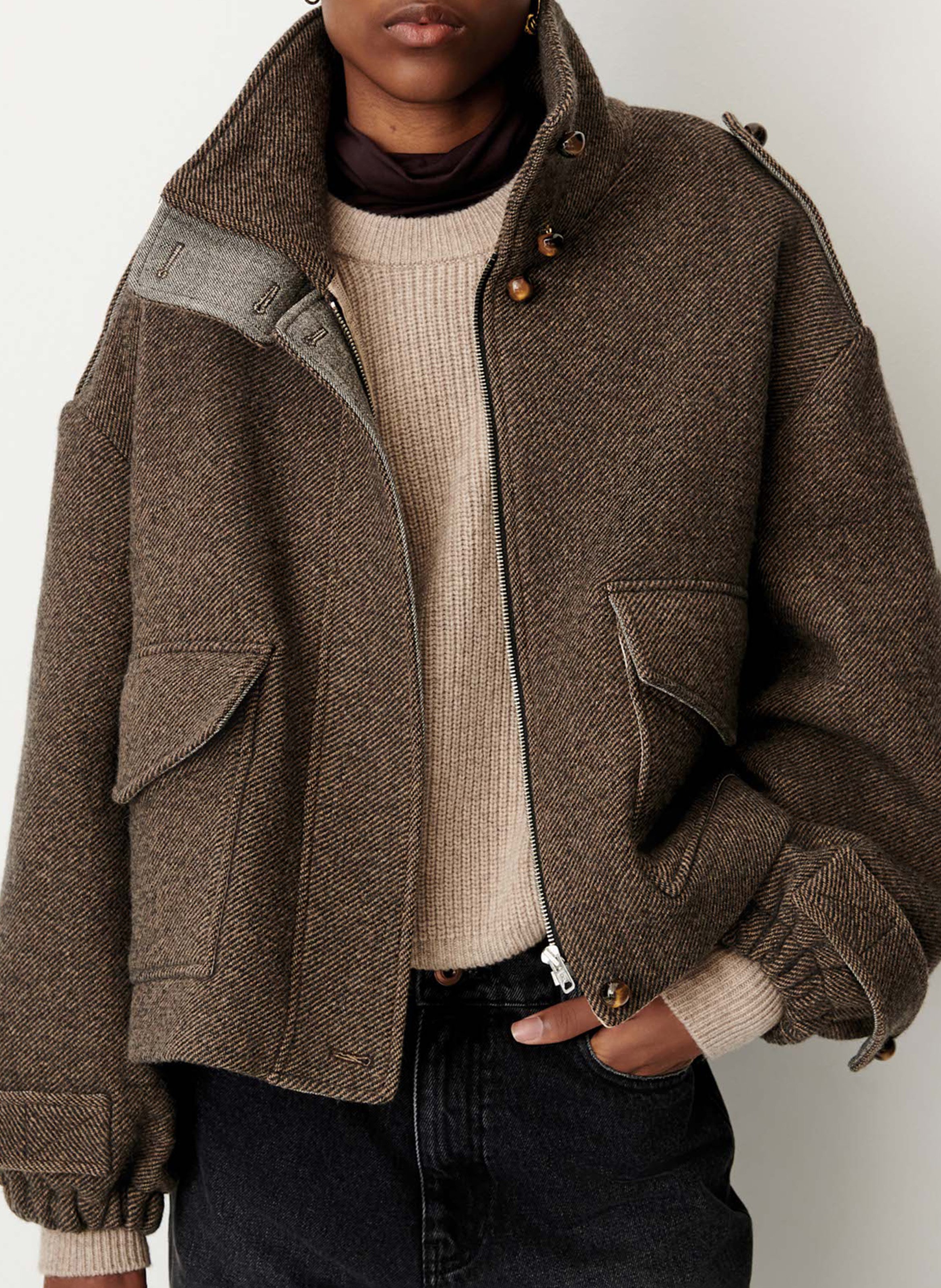 High-neck wool-blend jacket SESSUN Khaki