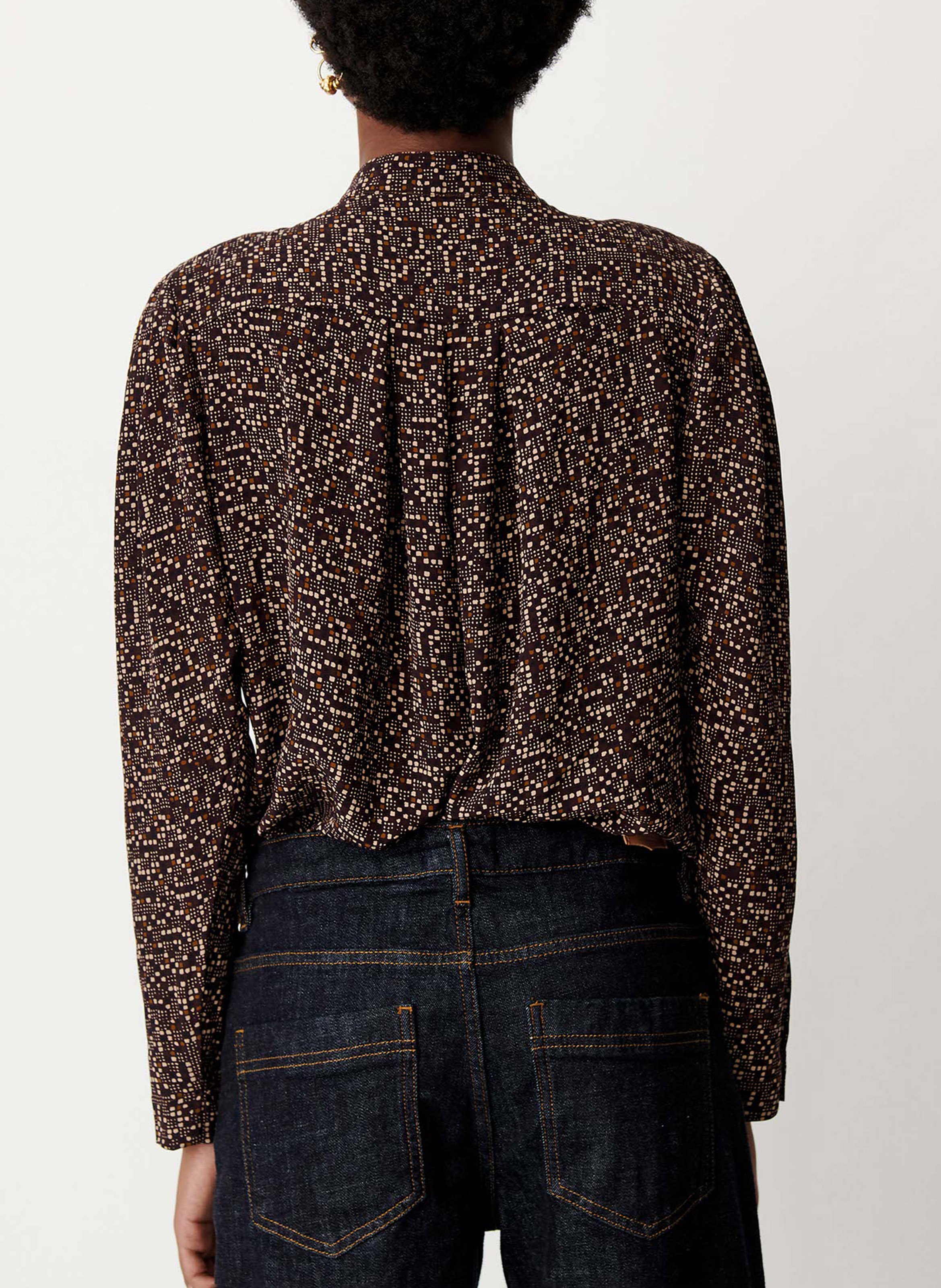 Fitted pleated checkered blouse SESSUN Brown