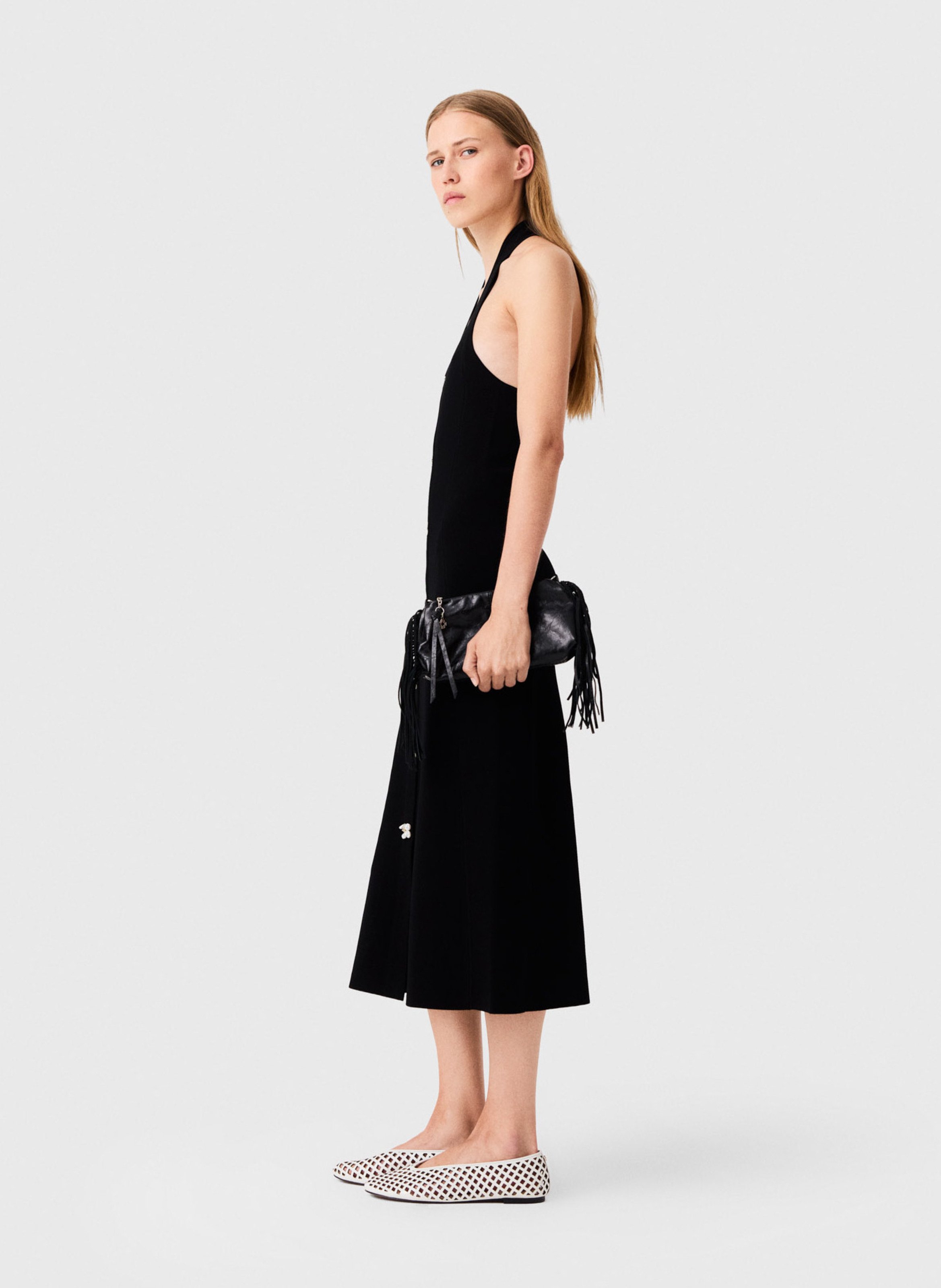 Solid midi dress with flower buttons MAJE Black
