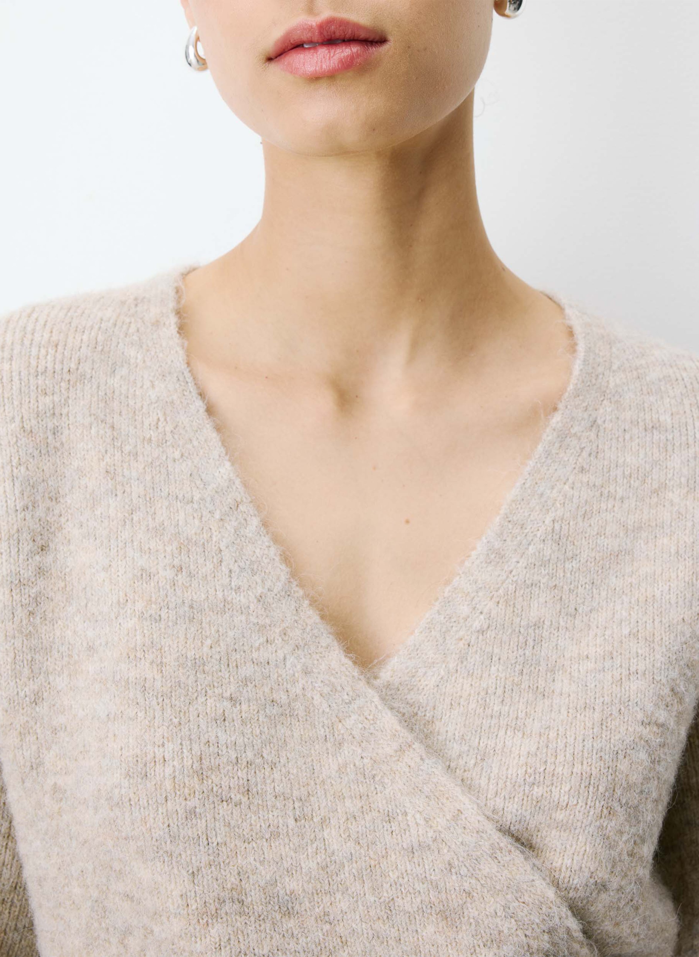 Cardigan cache-cœur à manches longues GRACE ET MILA Beige