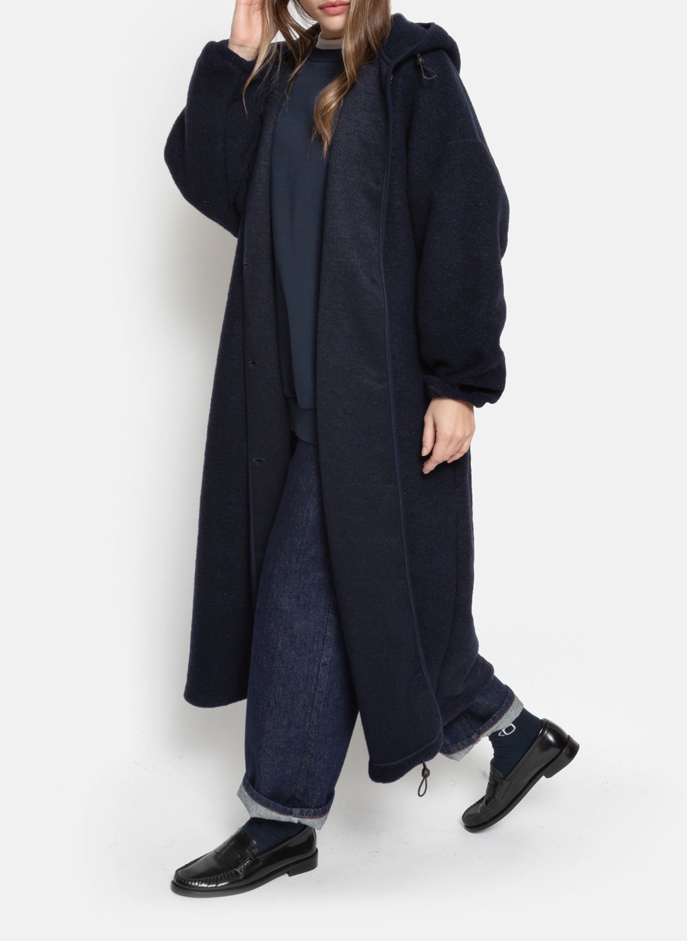 Lange wijde jas met effen capuchon AME ANTWERP Blauw