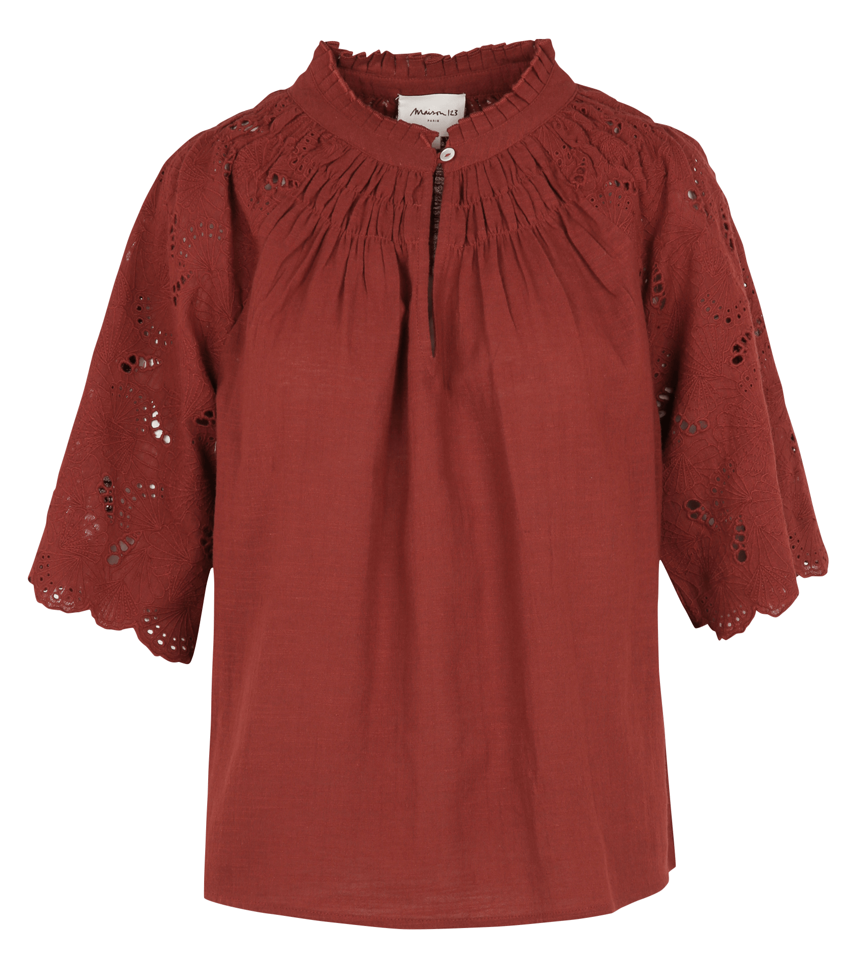 Straight high-neck embroidered cotton blouse MAISON 123