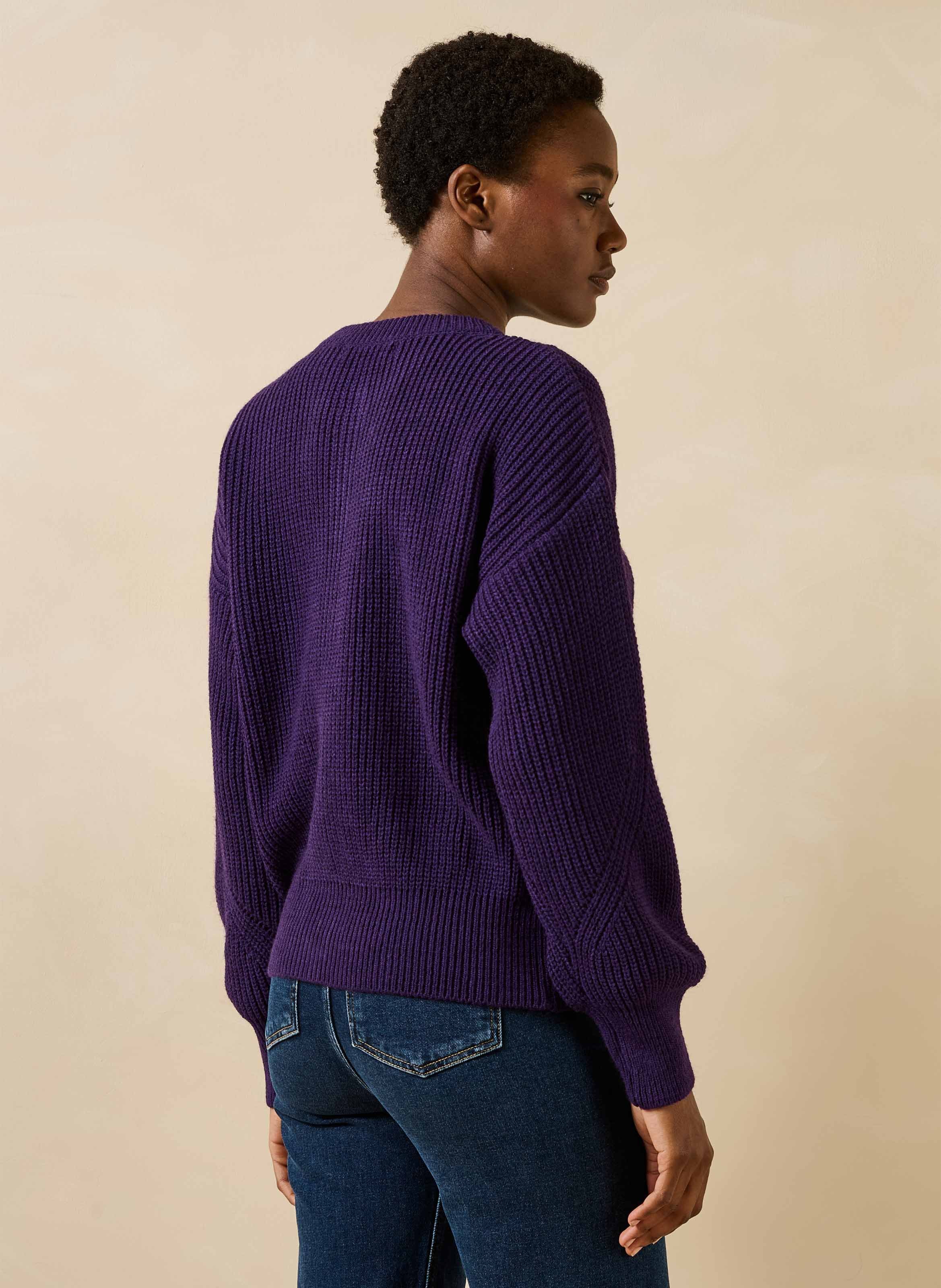 Round-neck cardigan in mixed wool LA FEE MARABOUTEE Purple