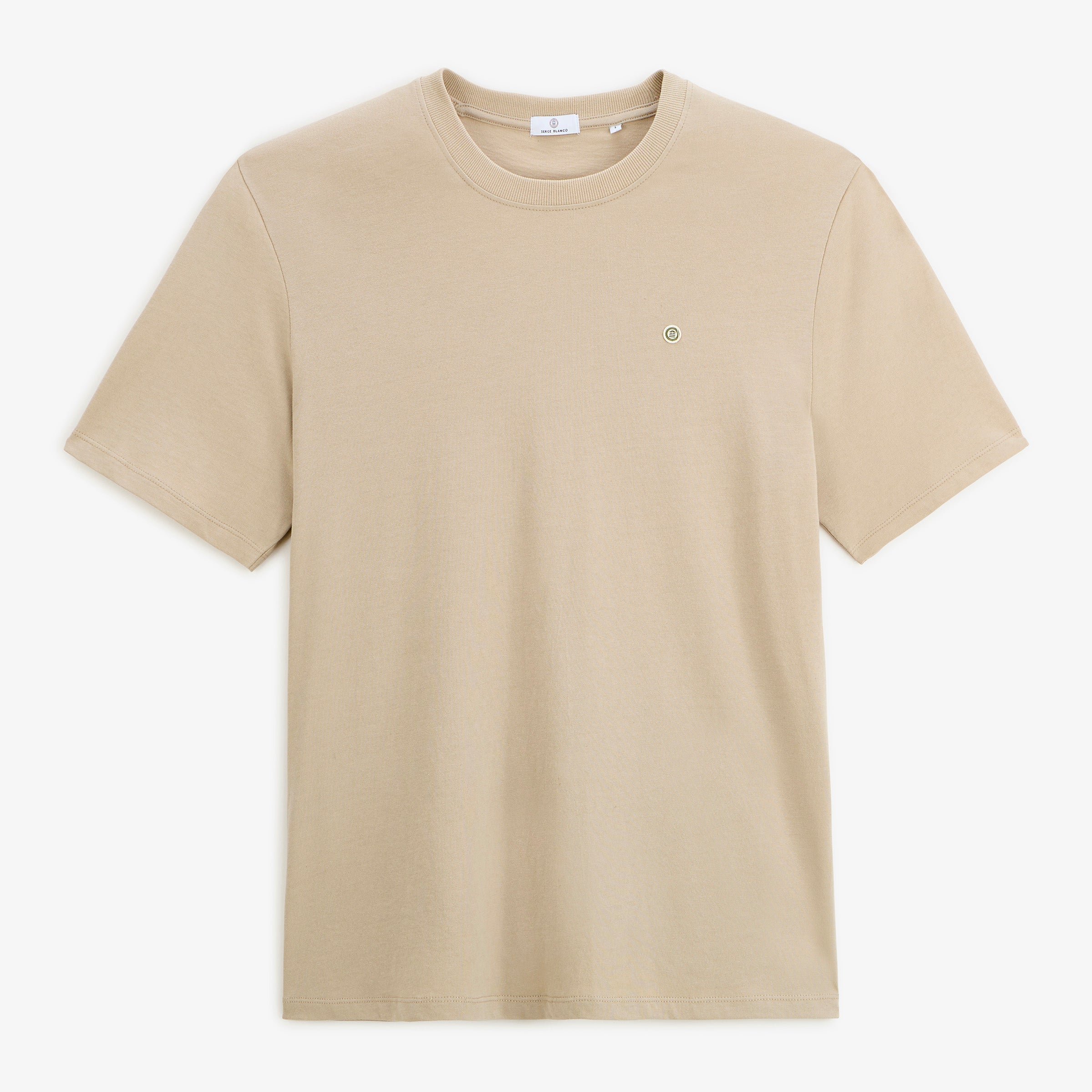 Short-sleeved T-shirt Théo, printed with Basque sardines on the back, in travertine beige. SERGE BLANCO Beige
