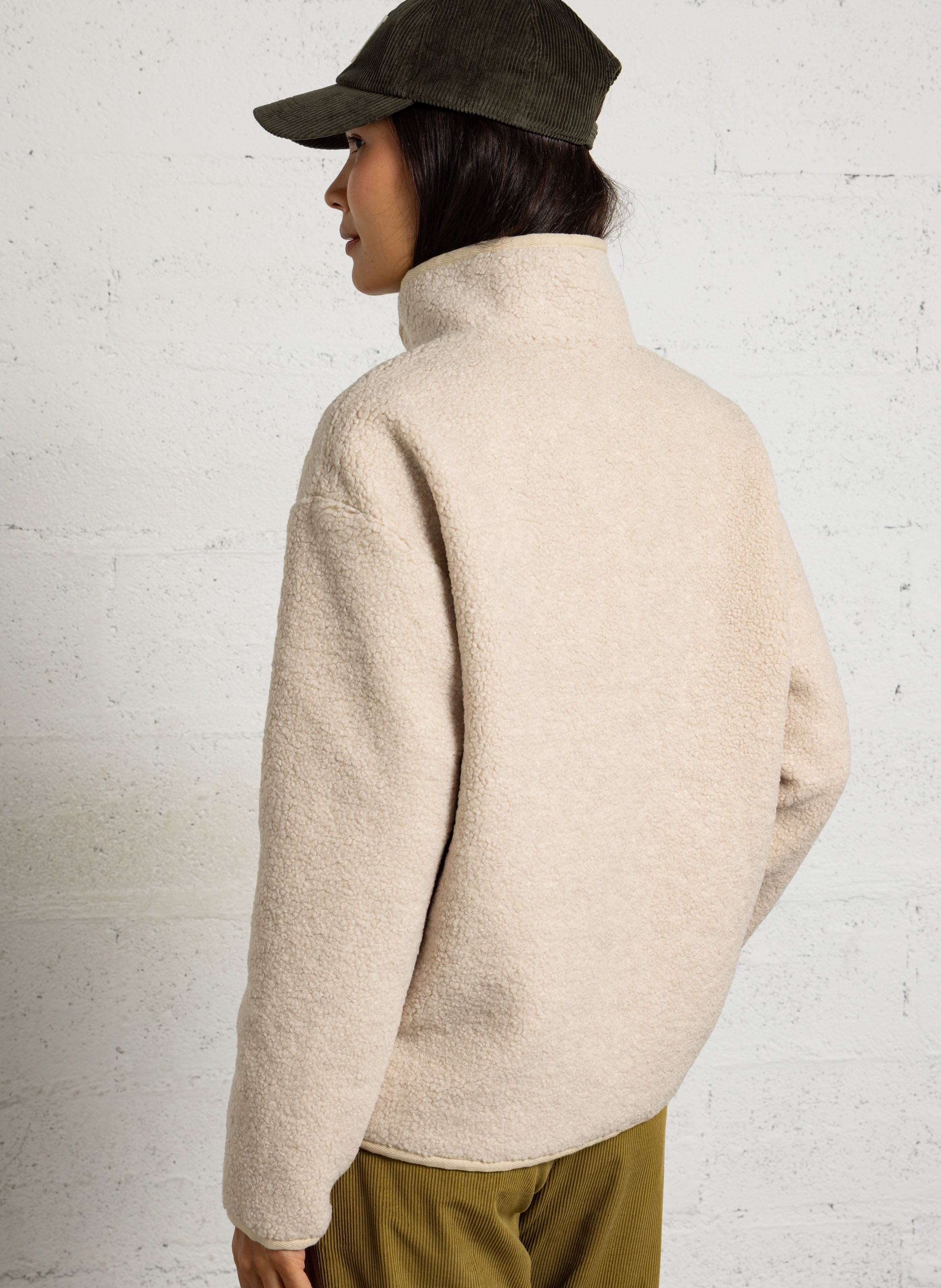 Straight jacket with high collar in bouclé wool JC SOPHIE Beige