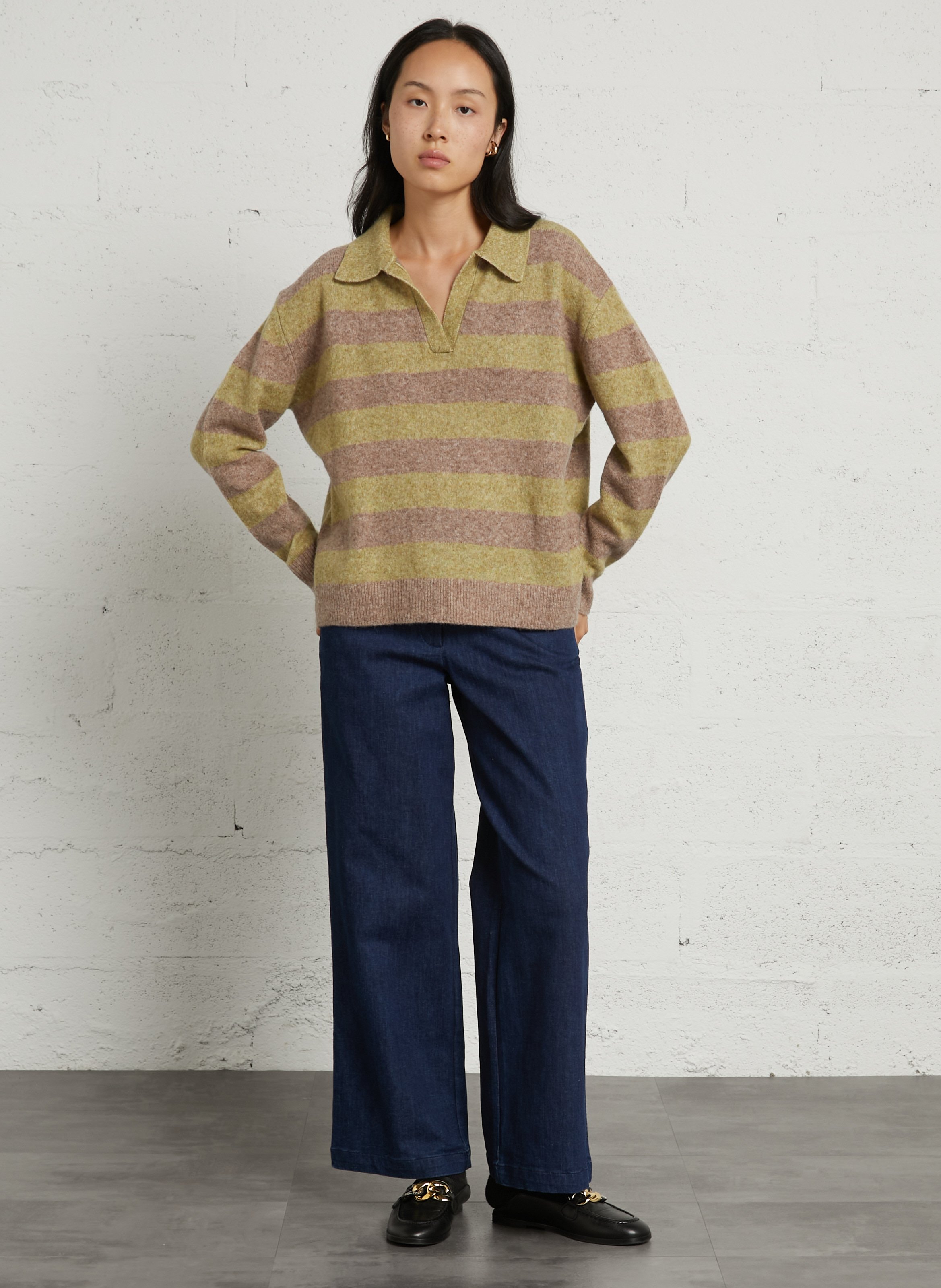 Pull ample à rayures en laine mélangée NICE THINGS Beige
