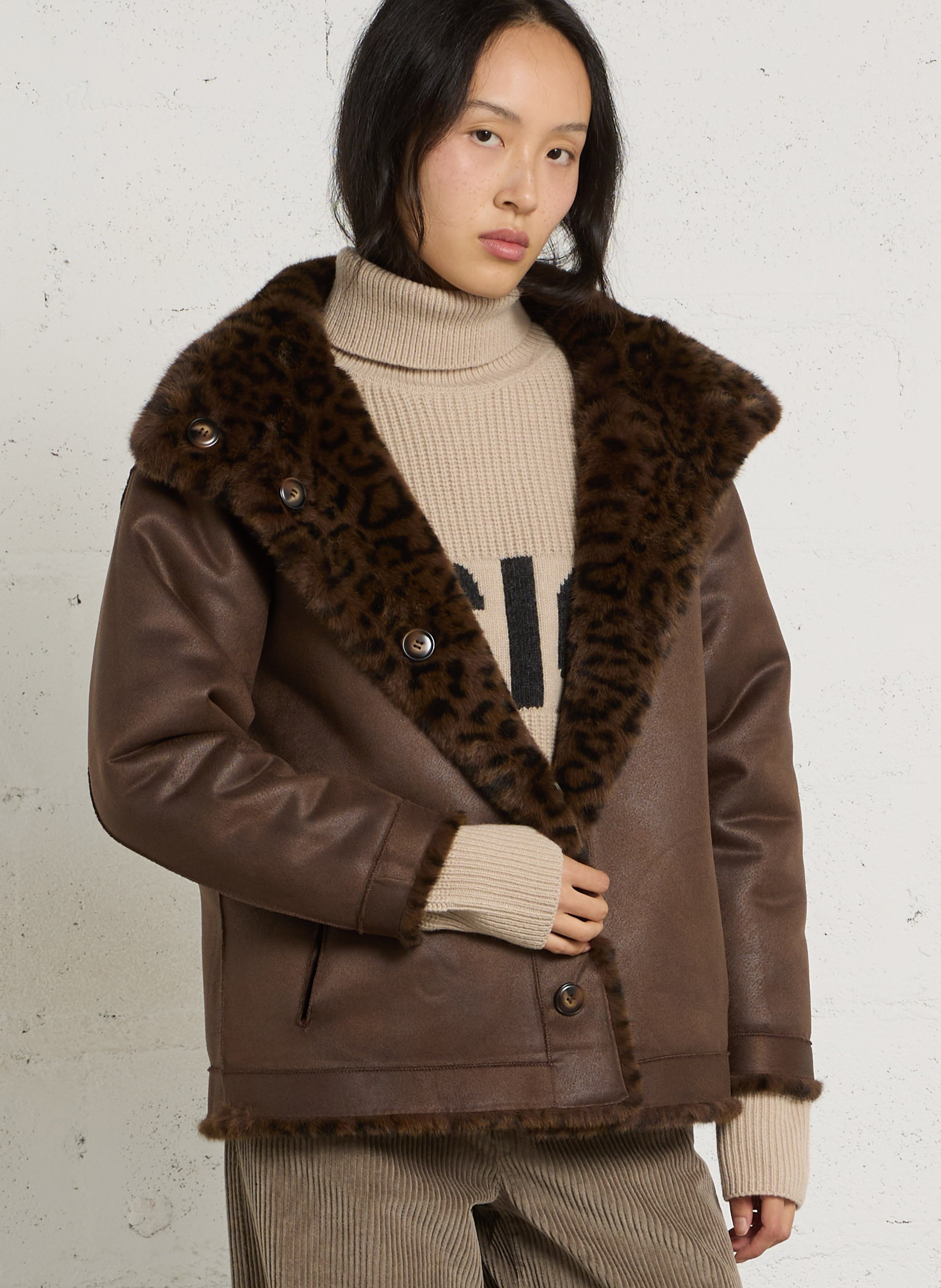 Blouson mit Stehkragen aus bedrucktem Fell LE TEMPS DES CERISES Braun