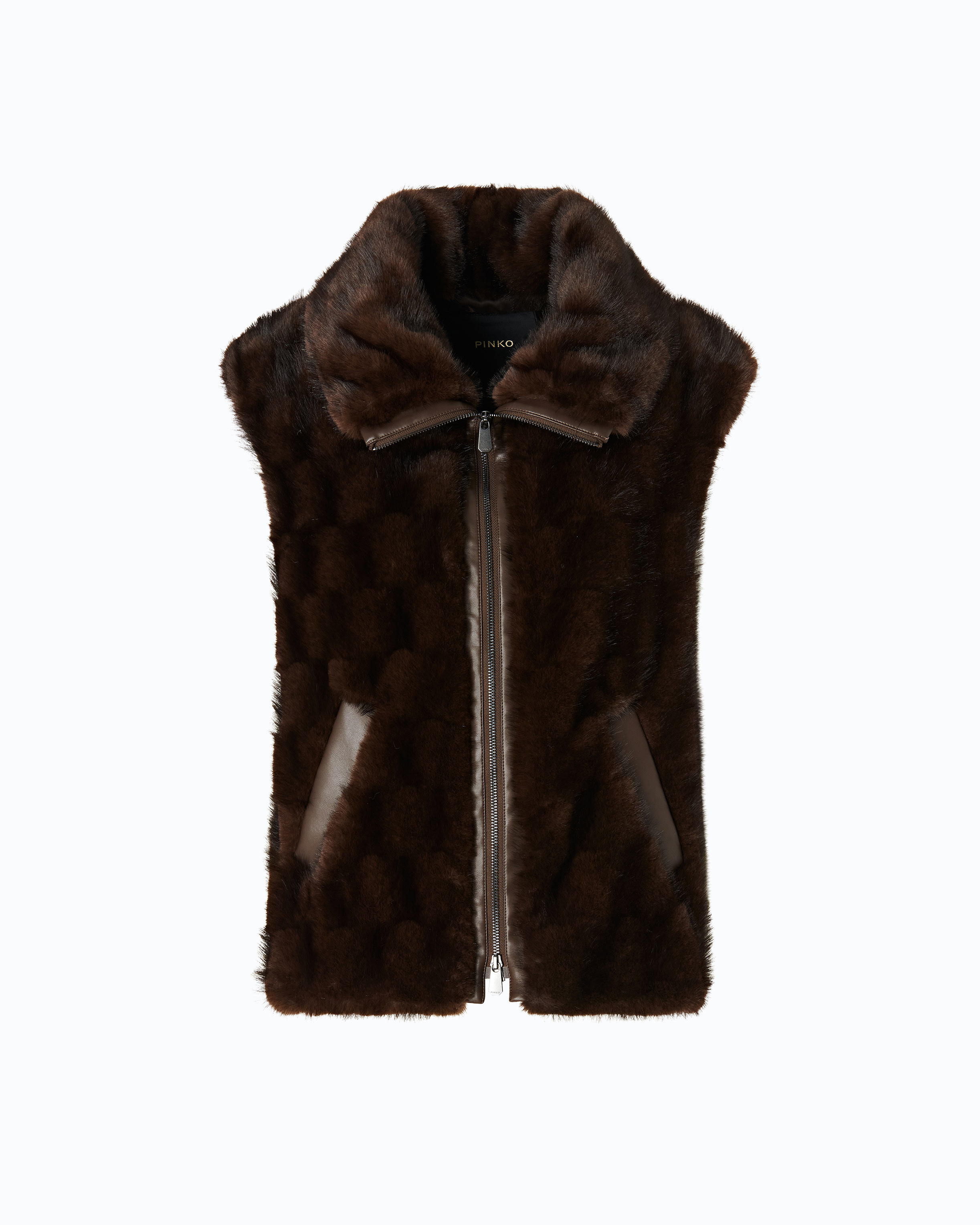 Gilet zippé en fourrure synthétique PINKO Marron