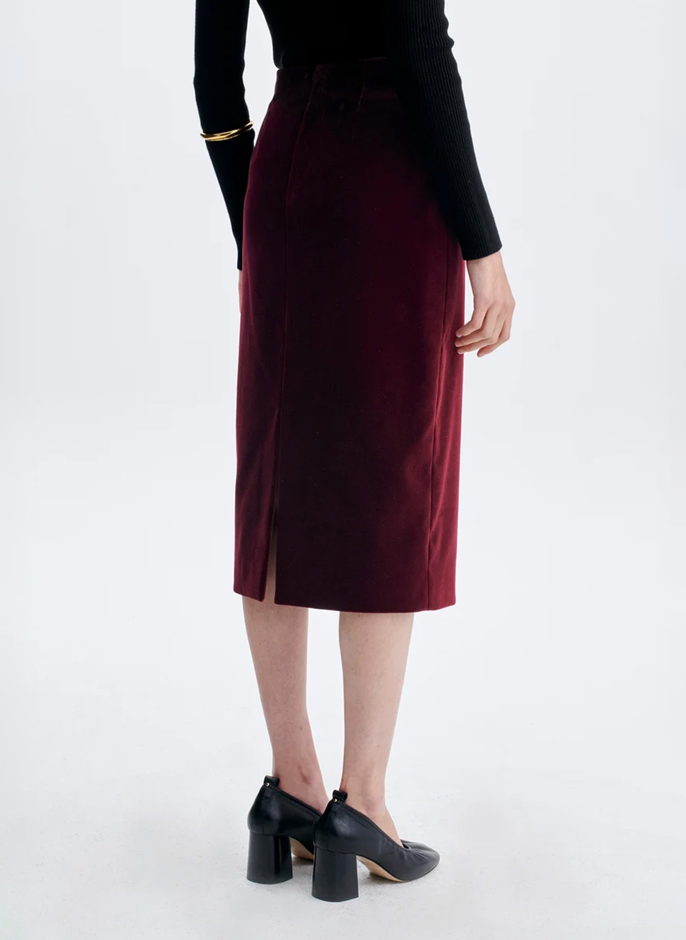Plain velvet midi pencil skirt VANESSA BRUNO Brown