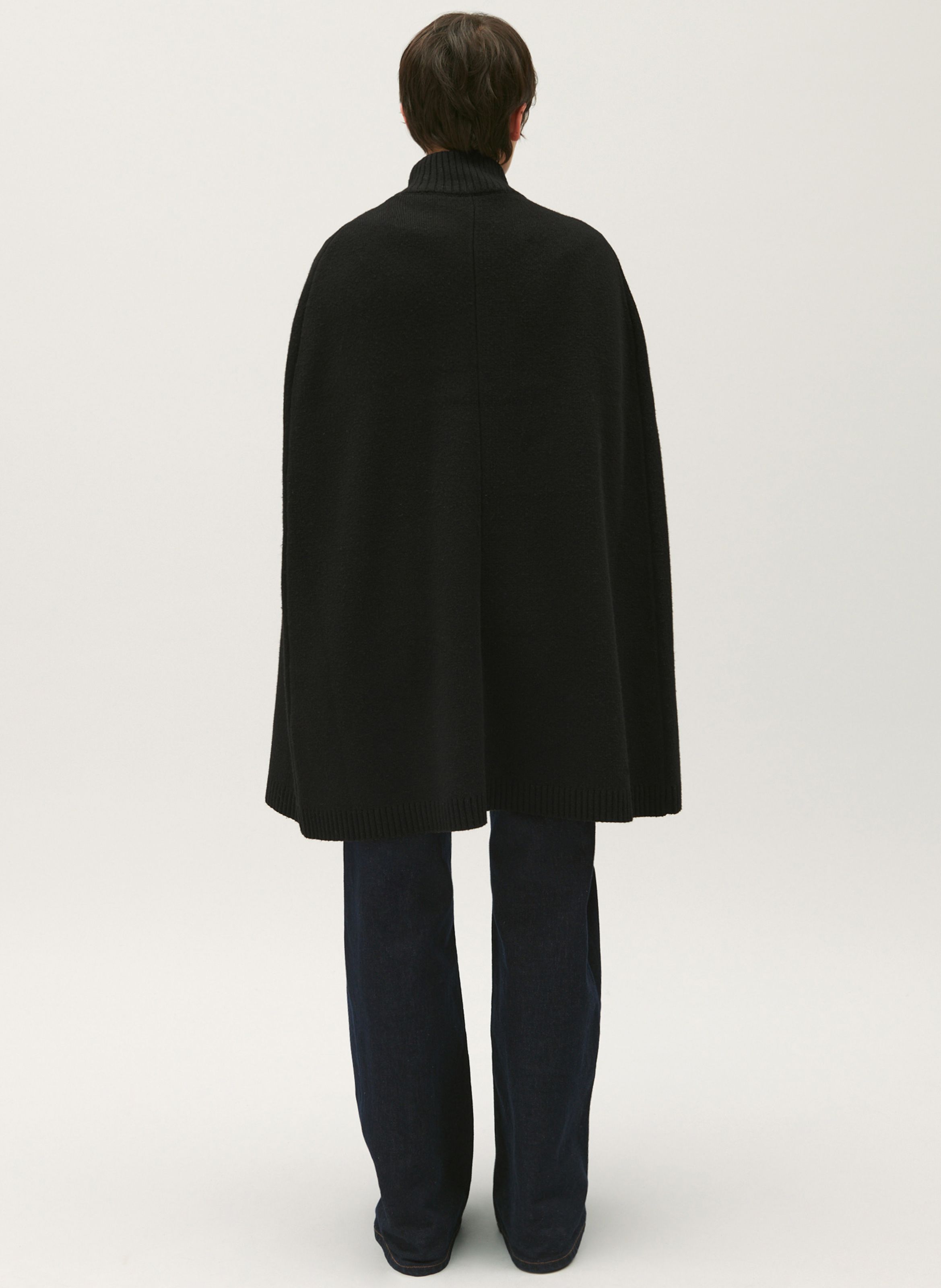 Black Stand up collar wool blend cape