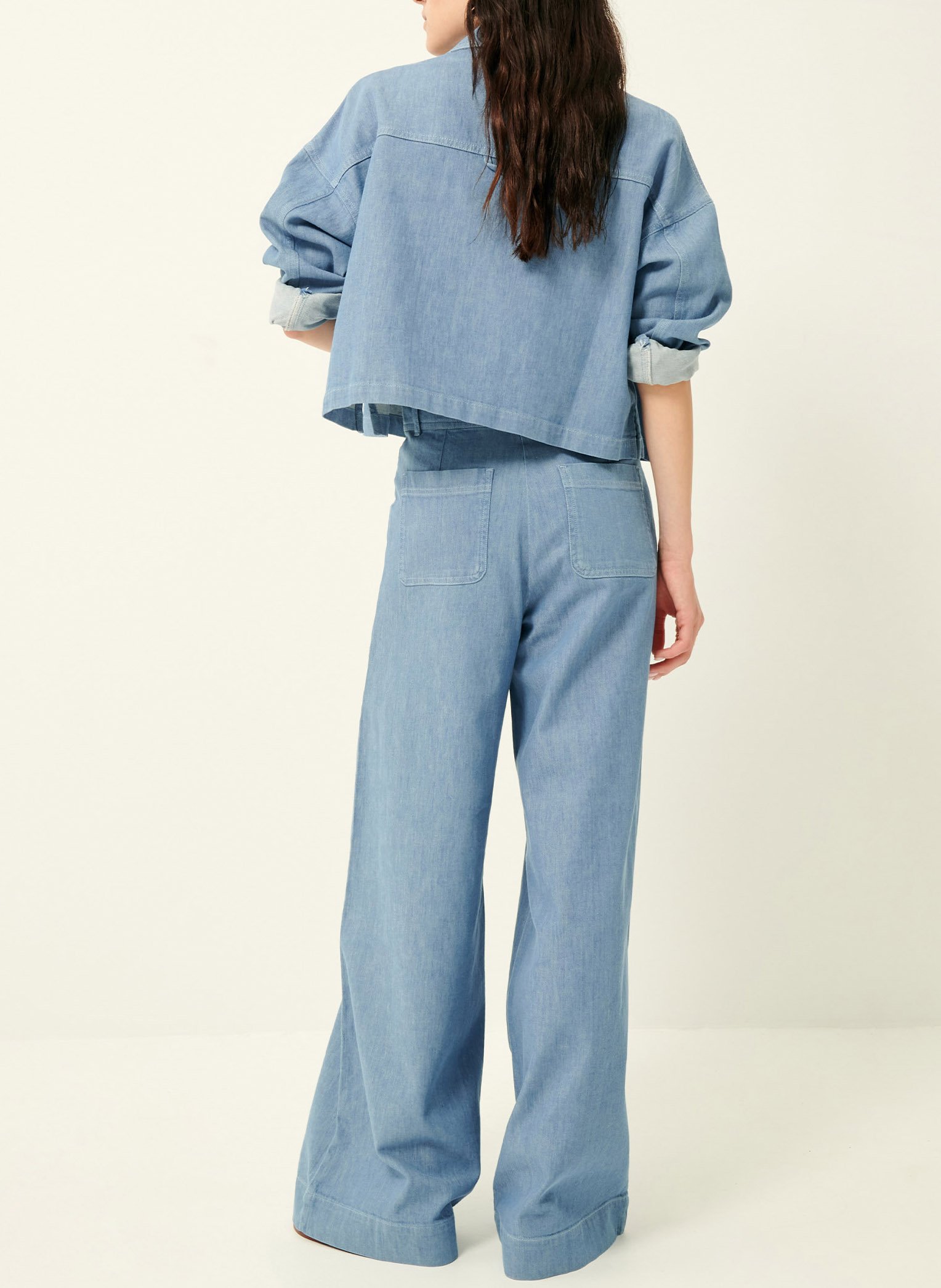 Surchemise droite col classique en coton et lin mélangé SESSUN Bleu