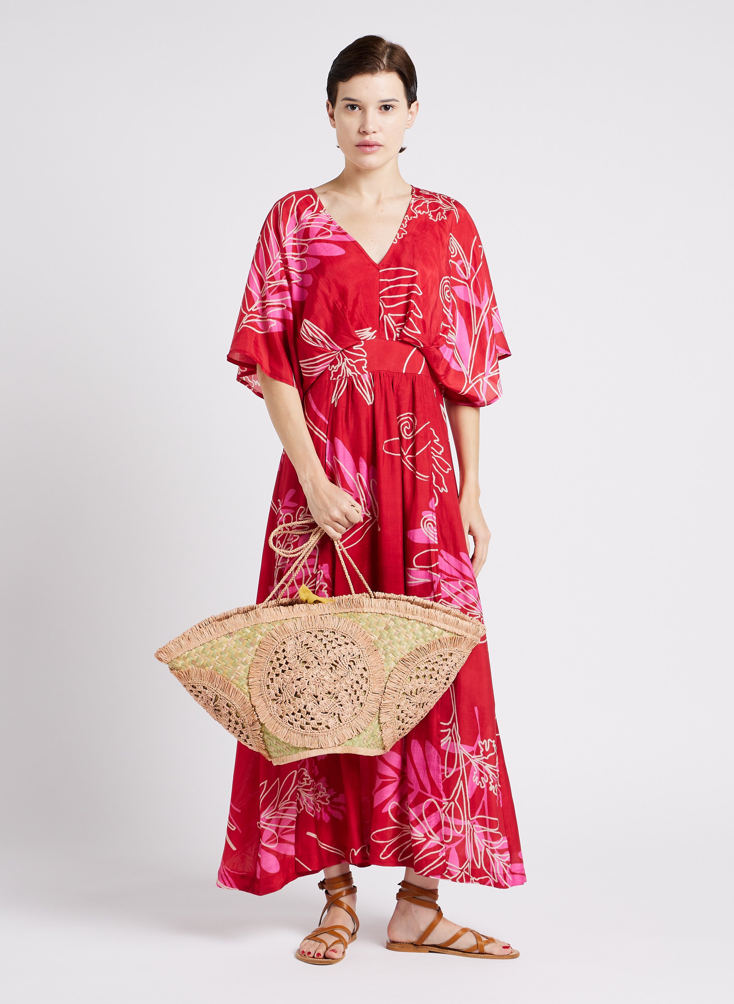 Panier shopping en dentelle de raphia  SANS ARCIDET Rose