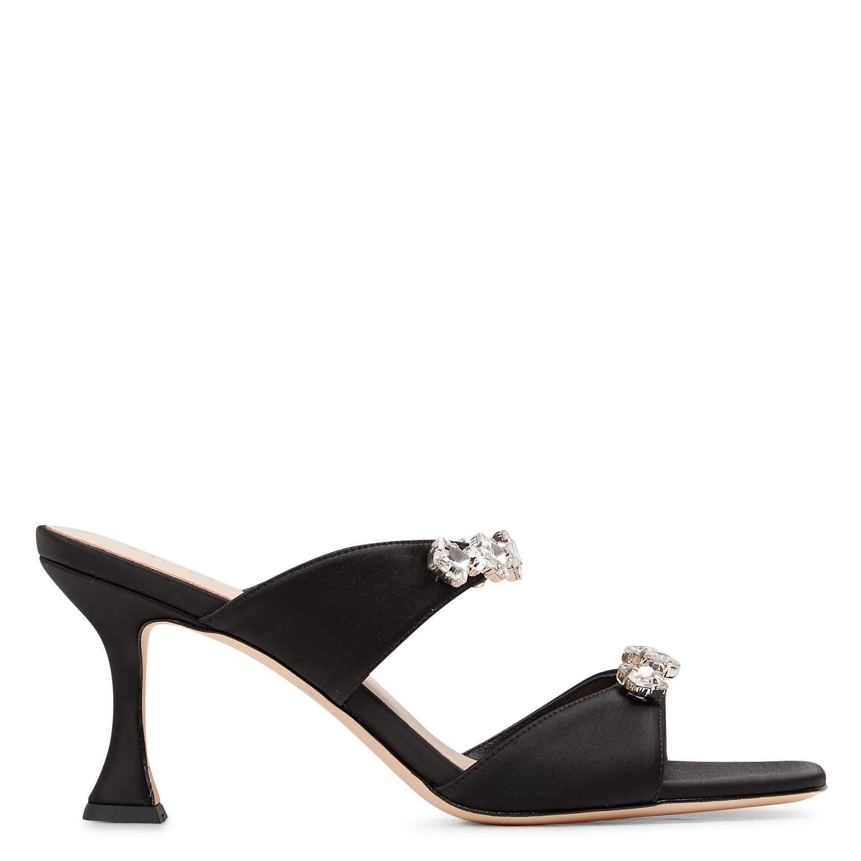 Mules aspect satiné à talon haut et strass MI/MAI Noir