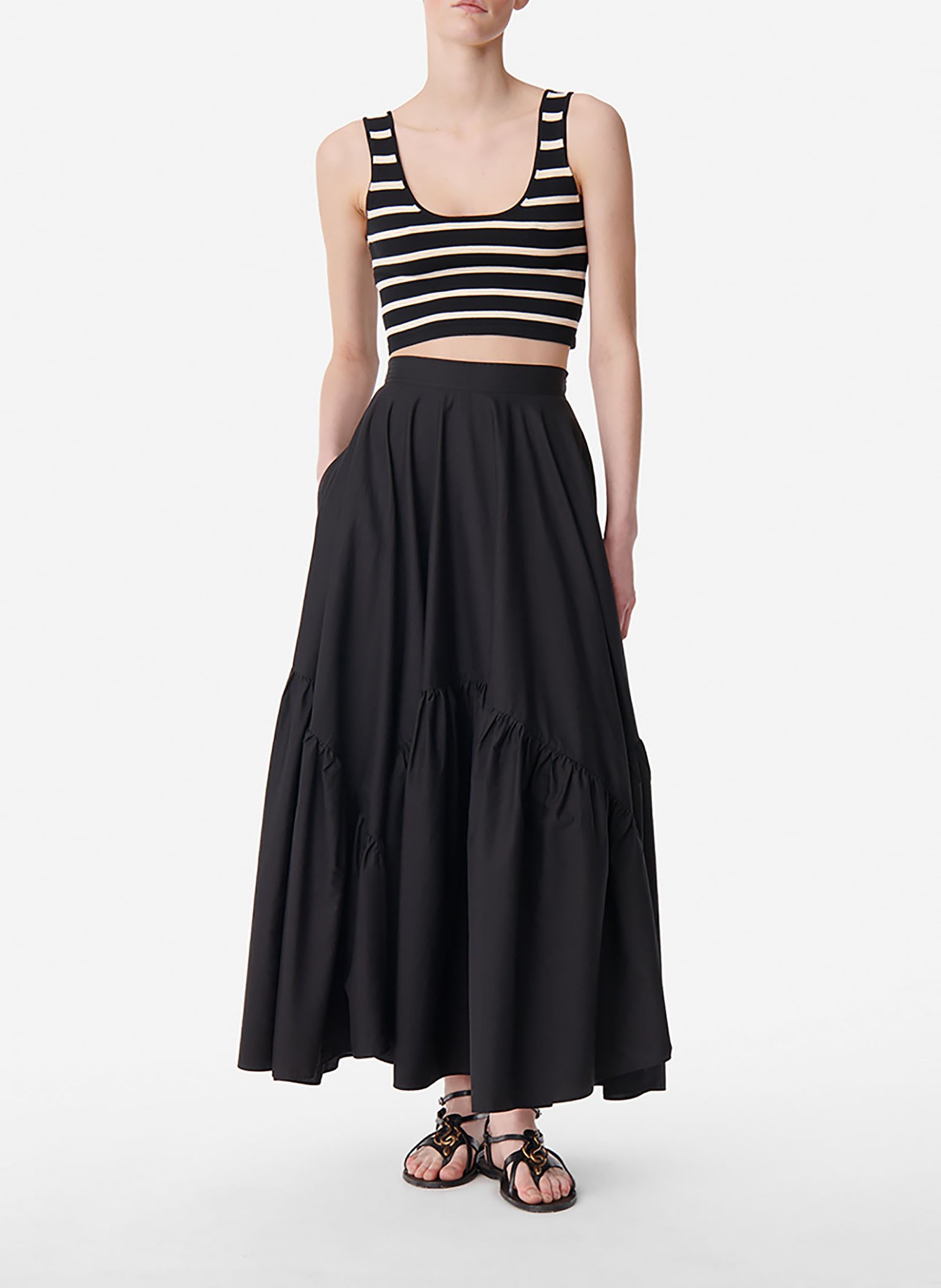 Jupe longue froncée en popeline de coton  VANESSA BRUNO Noir