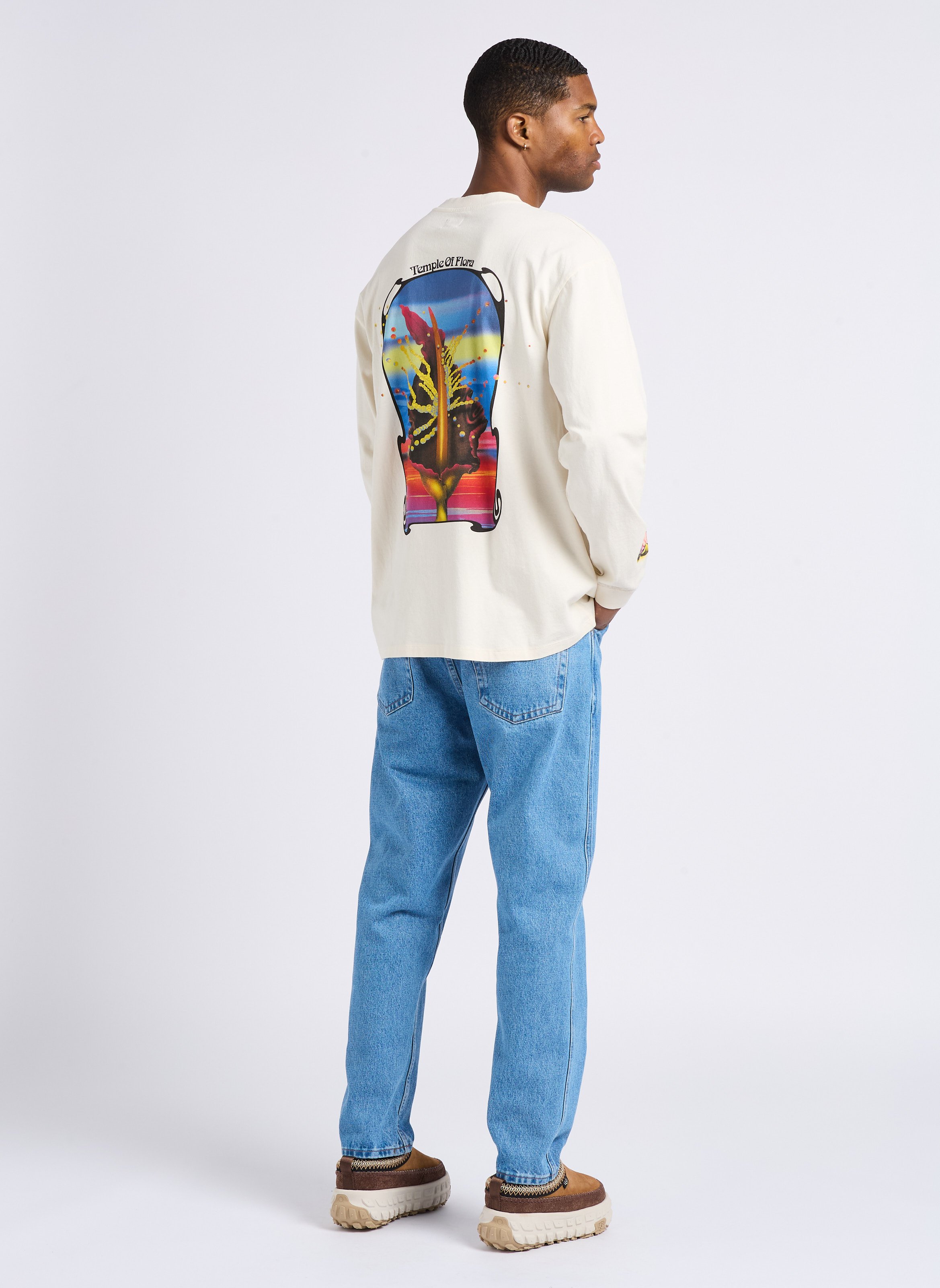 Straight-cut round-neck T-shirt with screenprinted letters EDWIN White