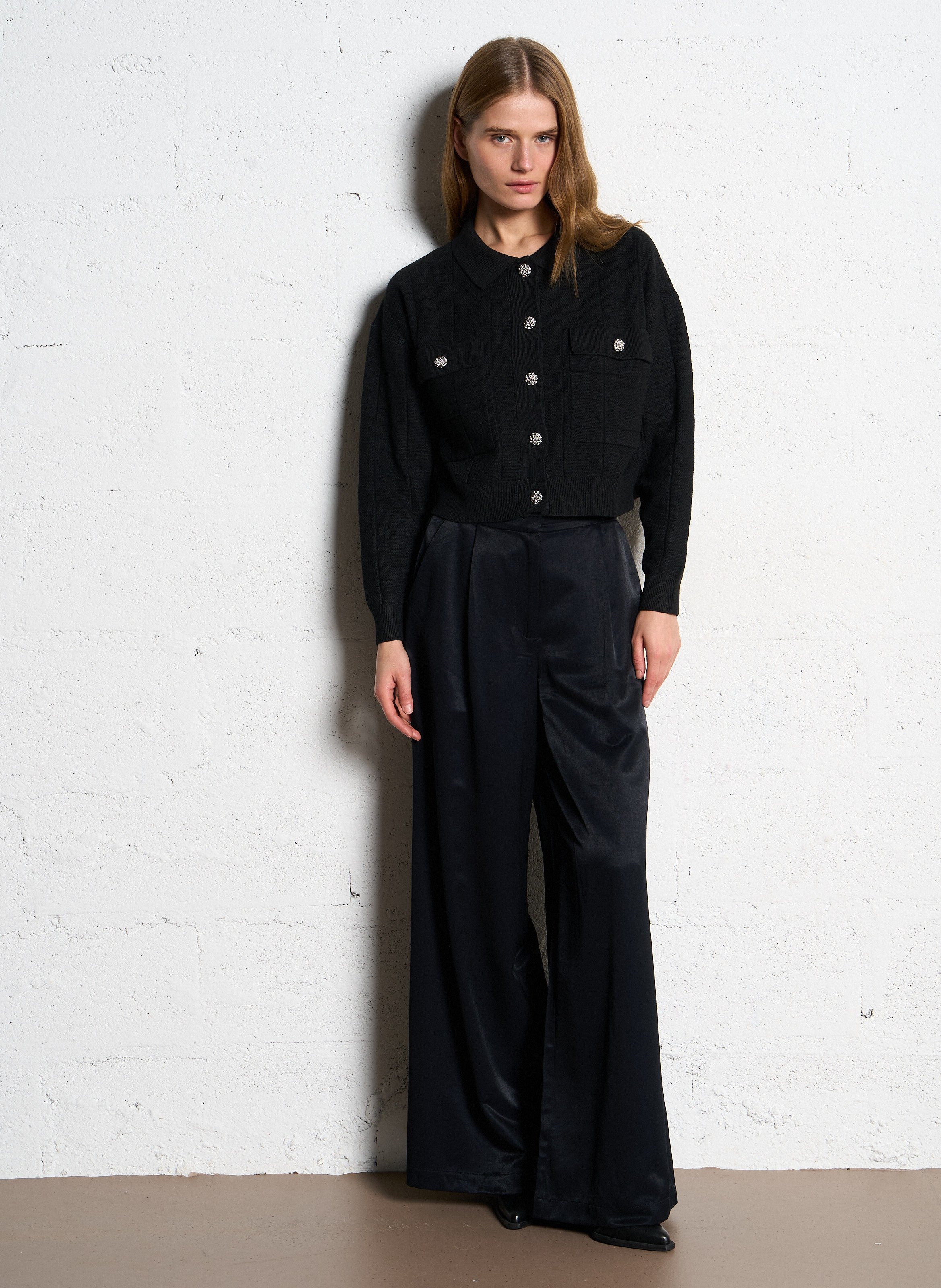 Cardigan droit en fibres recyclées mélangées VILA Noir