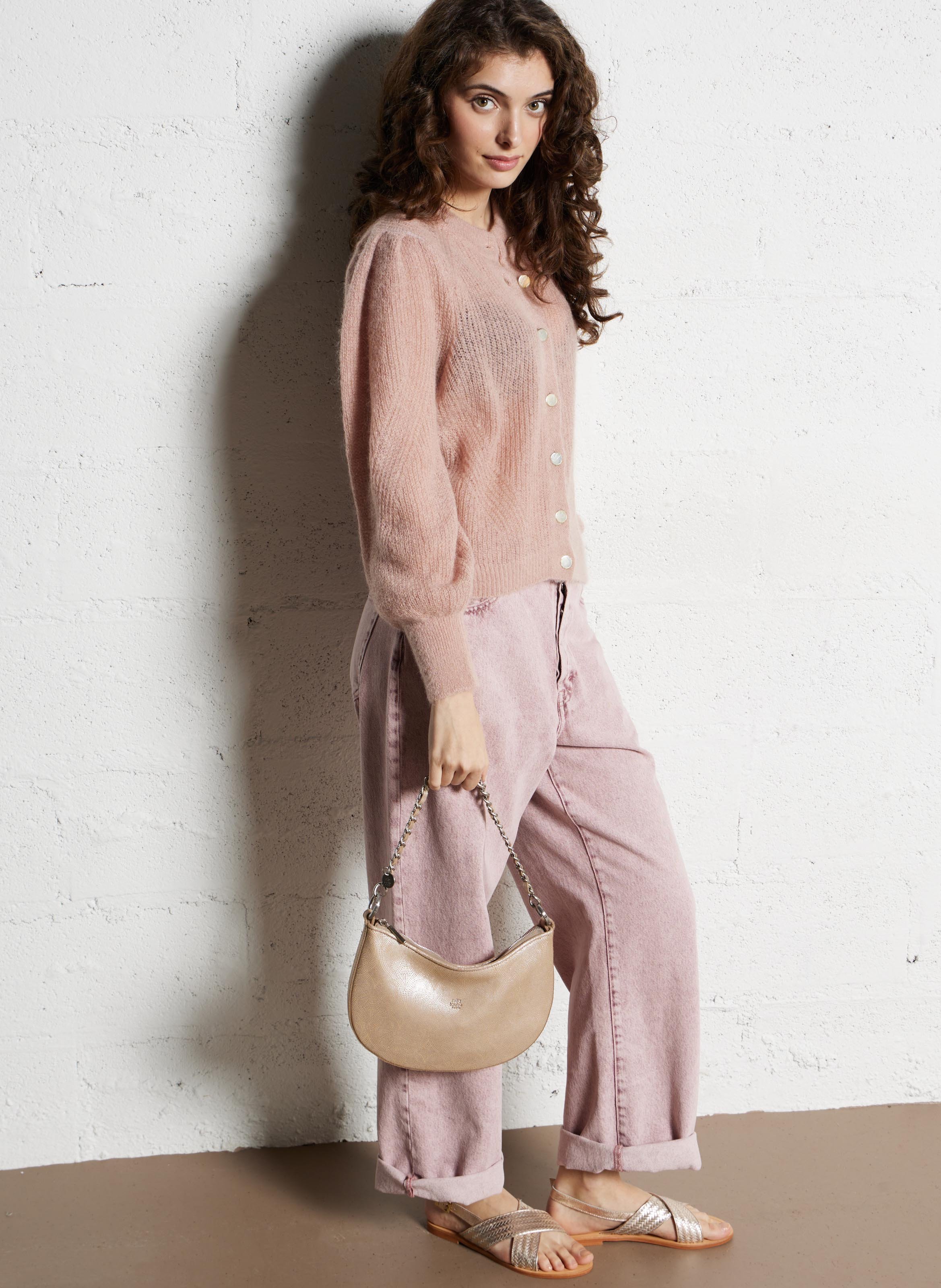 Effen, leren handtas MILA LOUISE Beige