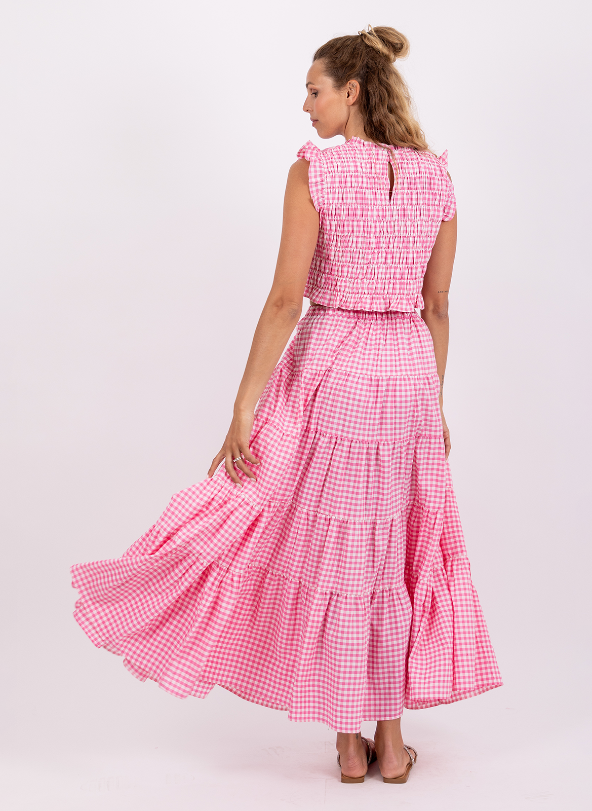 Jupe longue froncée à motifs SUNDRESS Rose