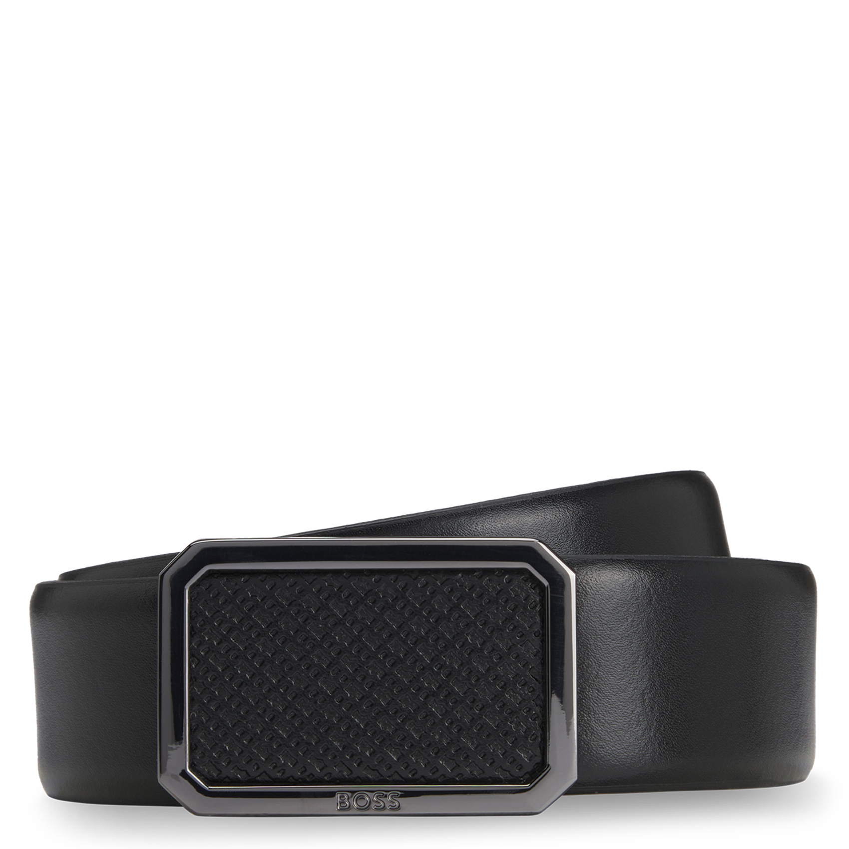 Monogram Leather Belt with Buckle BOSS Black