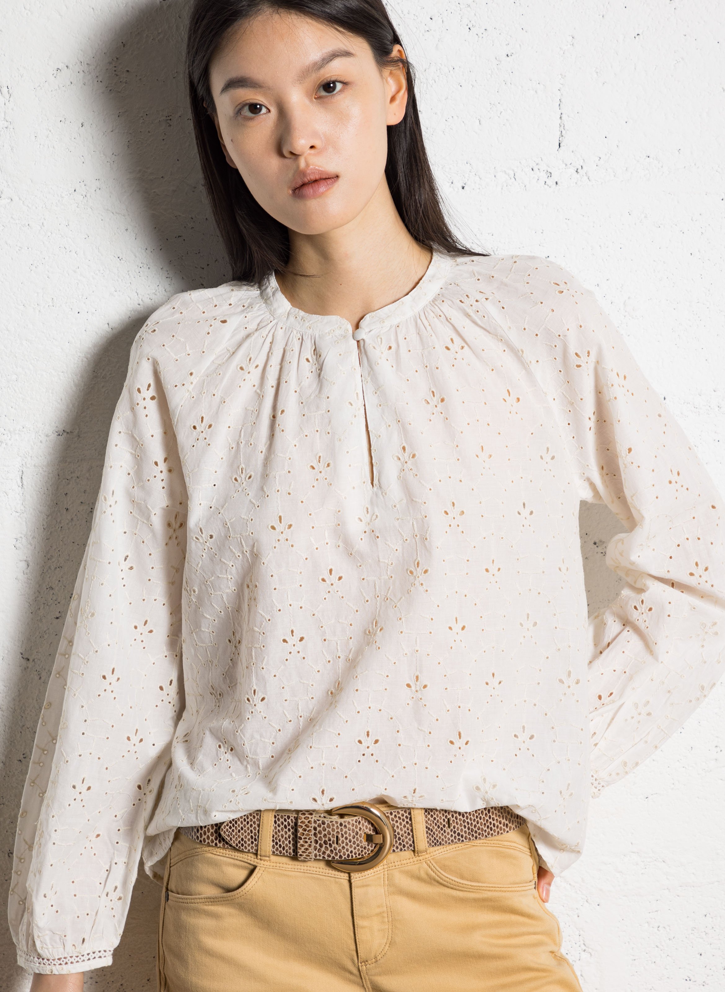 Blouse droite en coton brodé ONE STEP Blanc