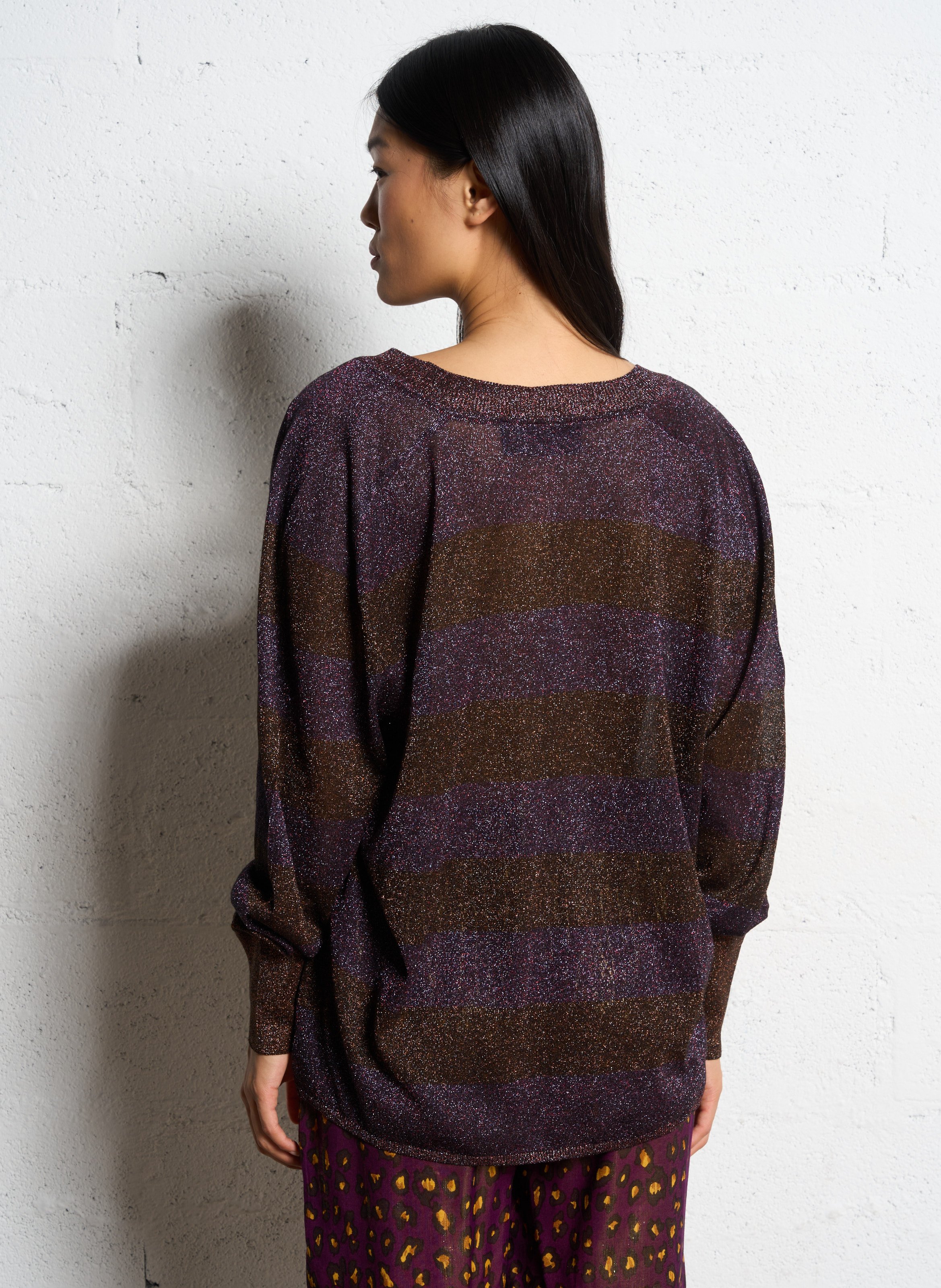 Pull col V à rayures pailleté MES DEMOISELLES Violet