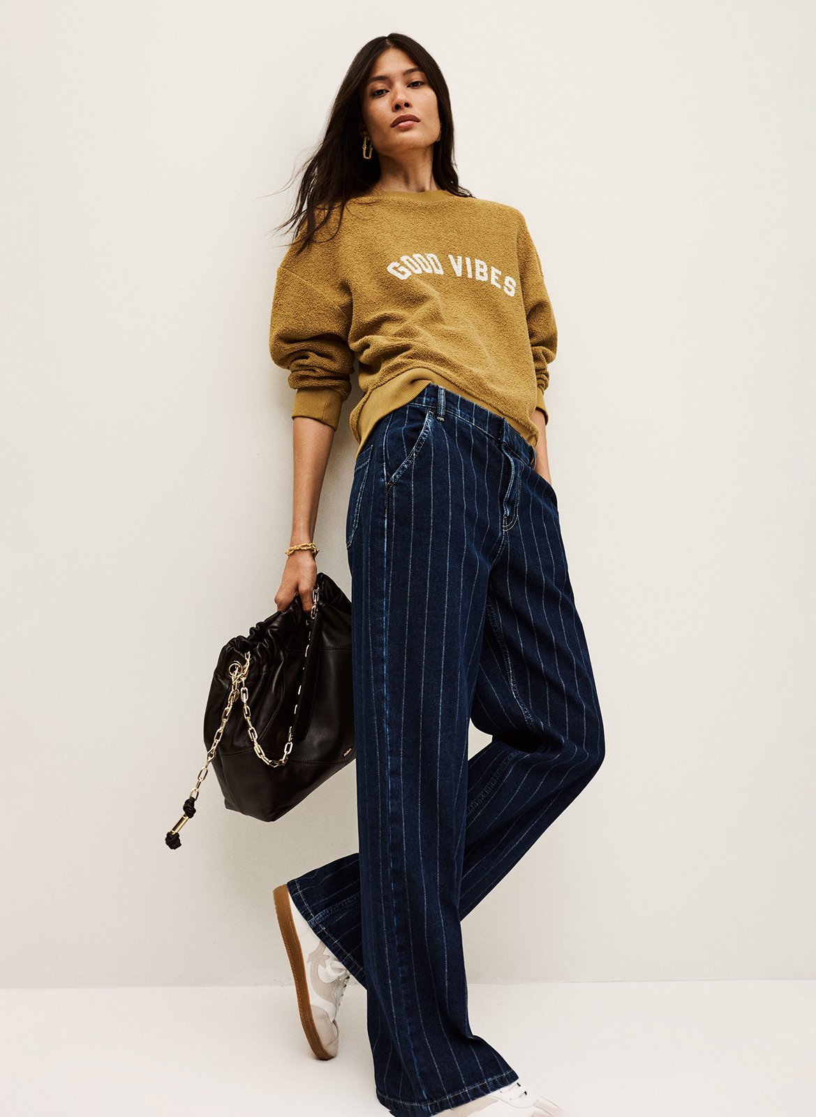 Jean large en coton rayé BA&SH Bleu