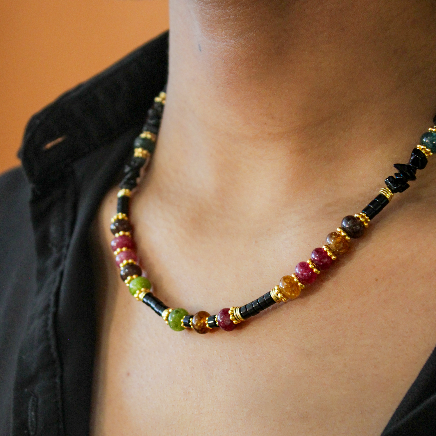 Heishi crunch and bead necklace - Charlotte L'ATELIER DES DAMES Golden