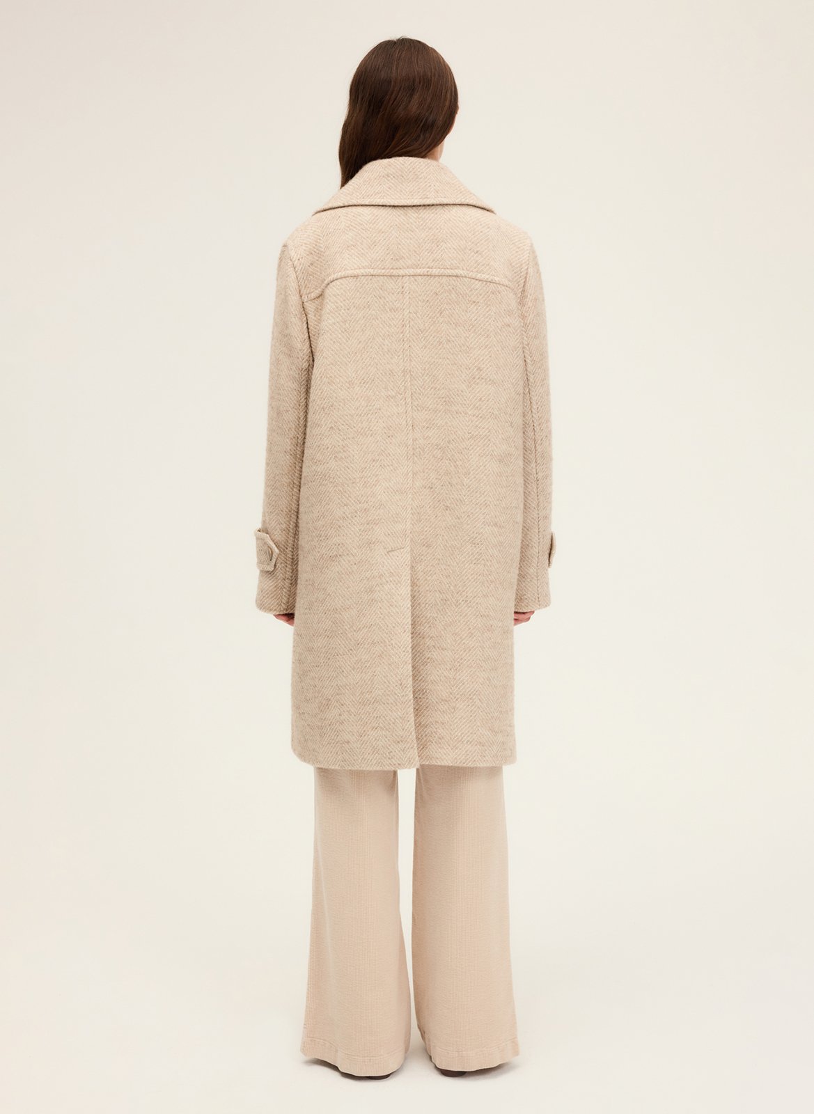 Effen, rechte, wollen jas met lange mouw PABLO Beige