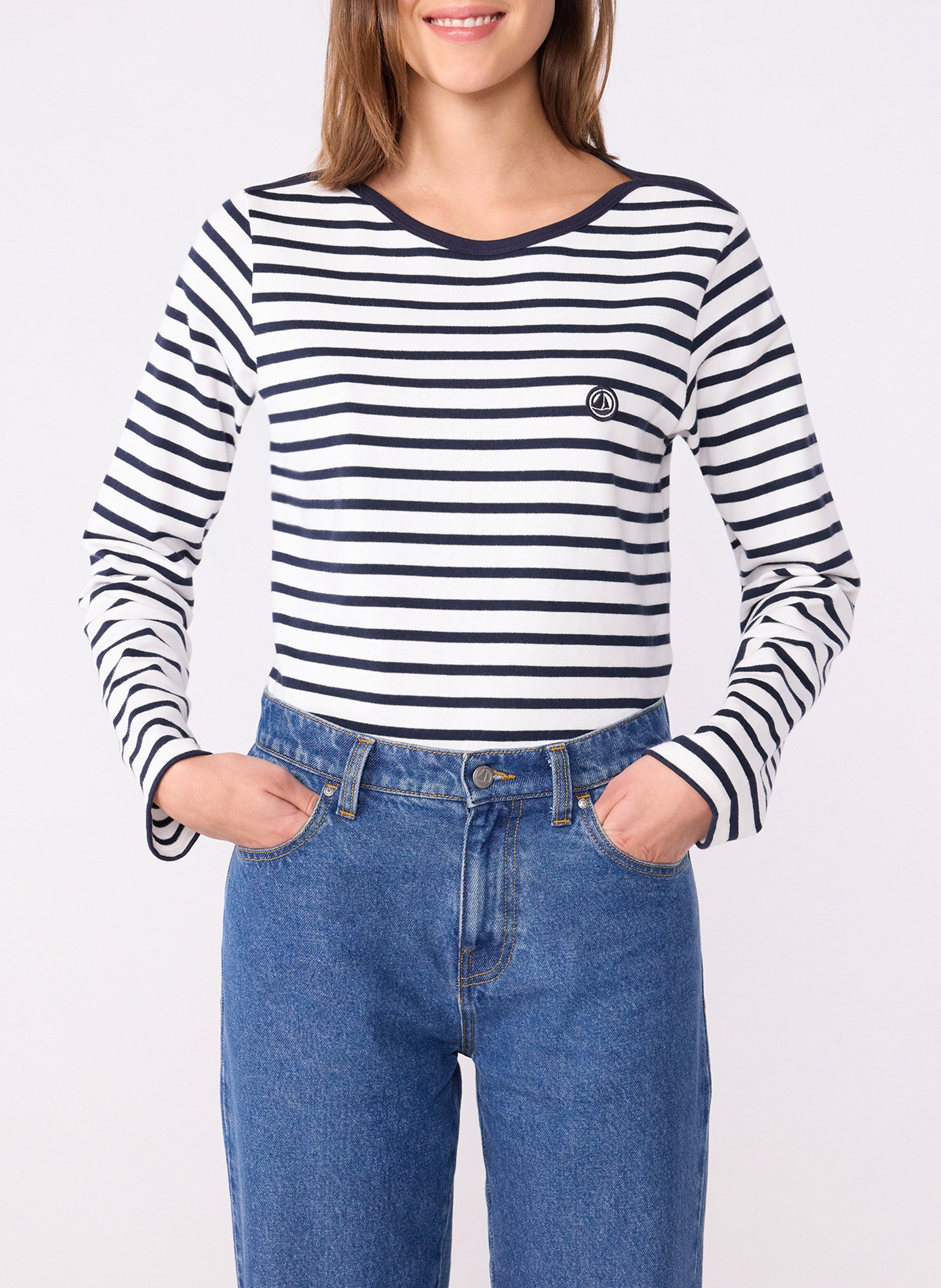 Gerade geschnittenes Baumwoll-T-Shirt mit Streifen PETIT BATEAU Weiss