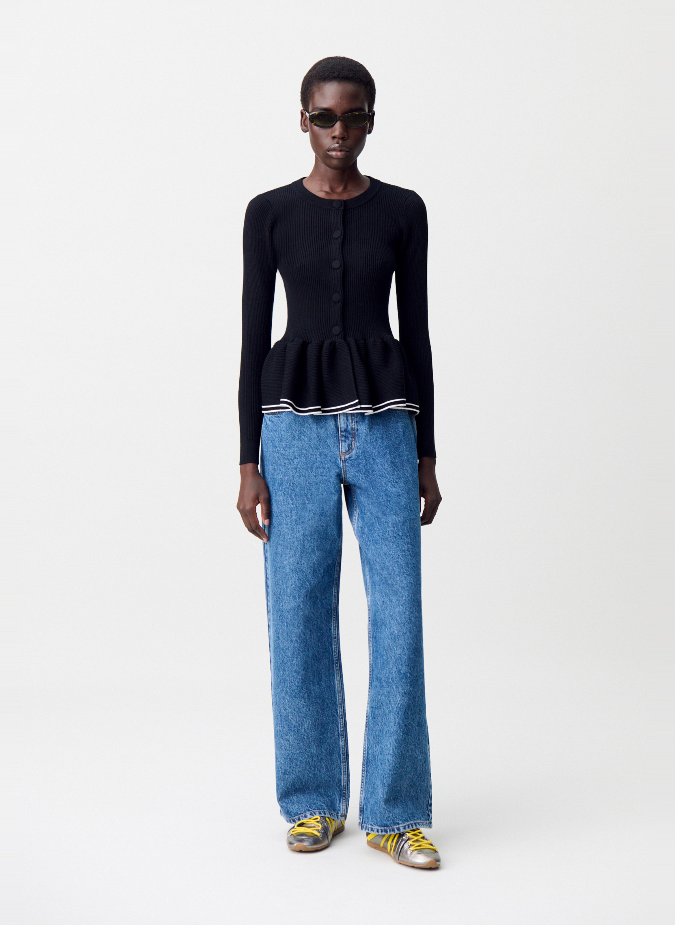 Cardigan côtelé moulant col rond CLAUDIE PIERLOT Noir