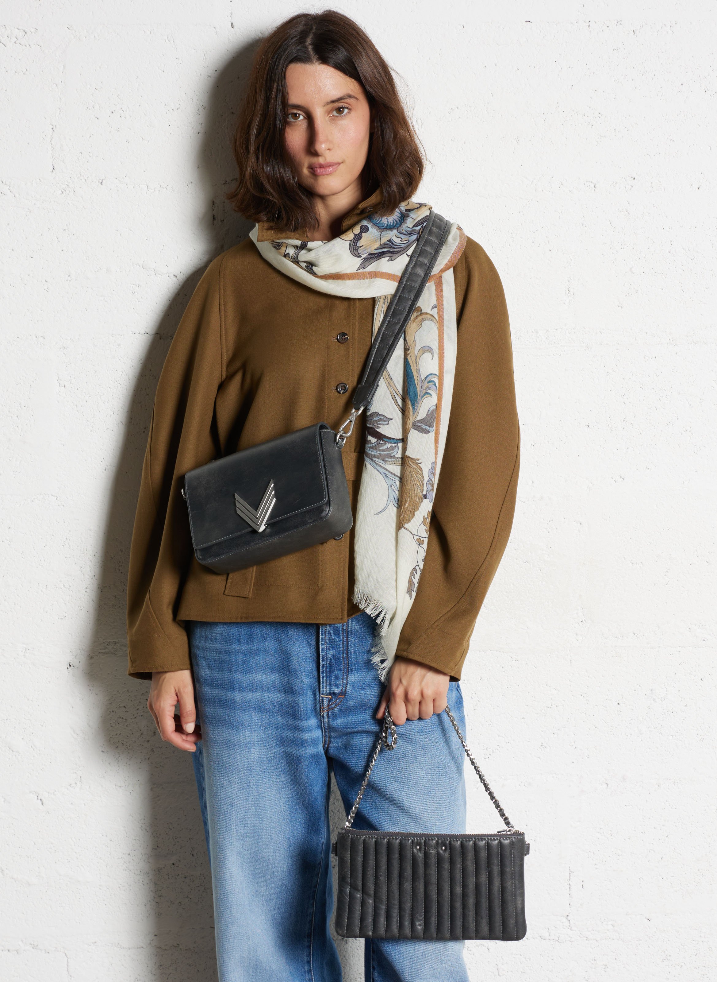 Leather crossbody bag IKKS Grey