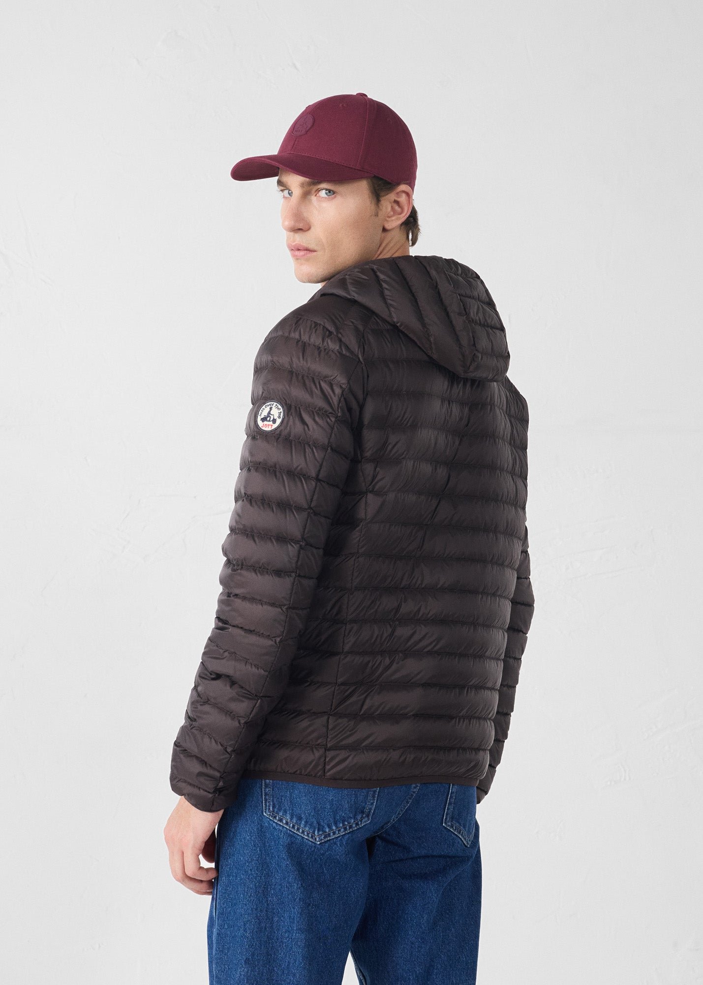 Black Nico Lightweight Hooded Puffer Jacket JOTT Brown