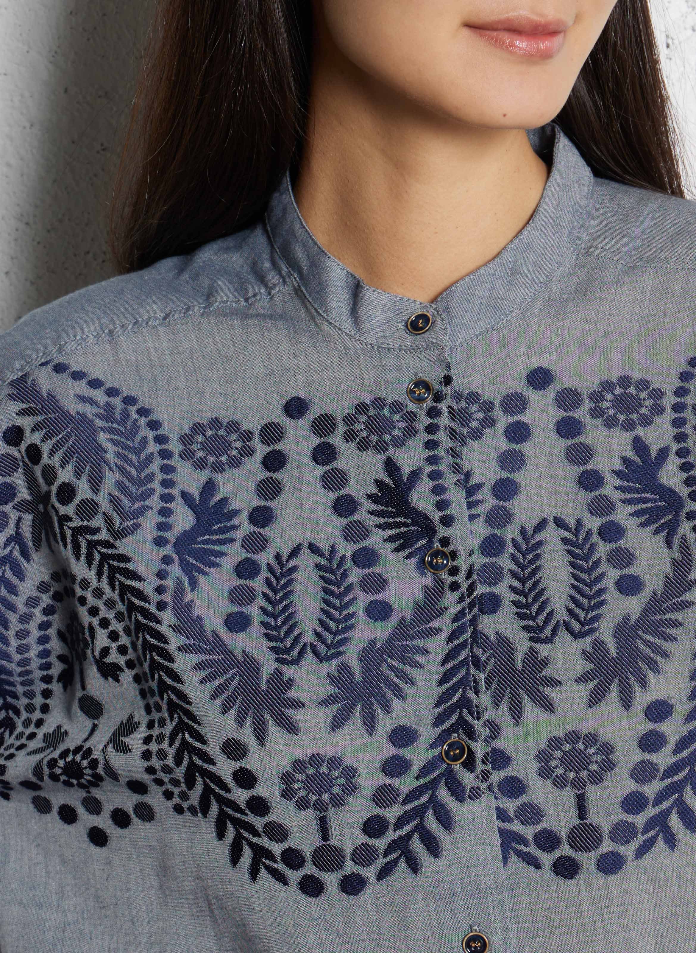Weit geschnittene Bluse mit Rundhalsausschnitt und Stickerei TINSELS Blau