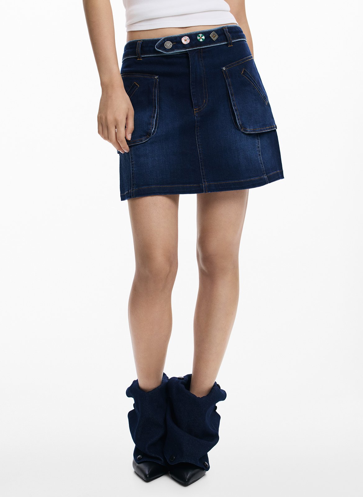 Mini denim skirt with layered pockets DESIGUAL Blue