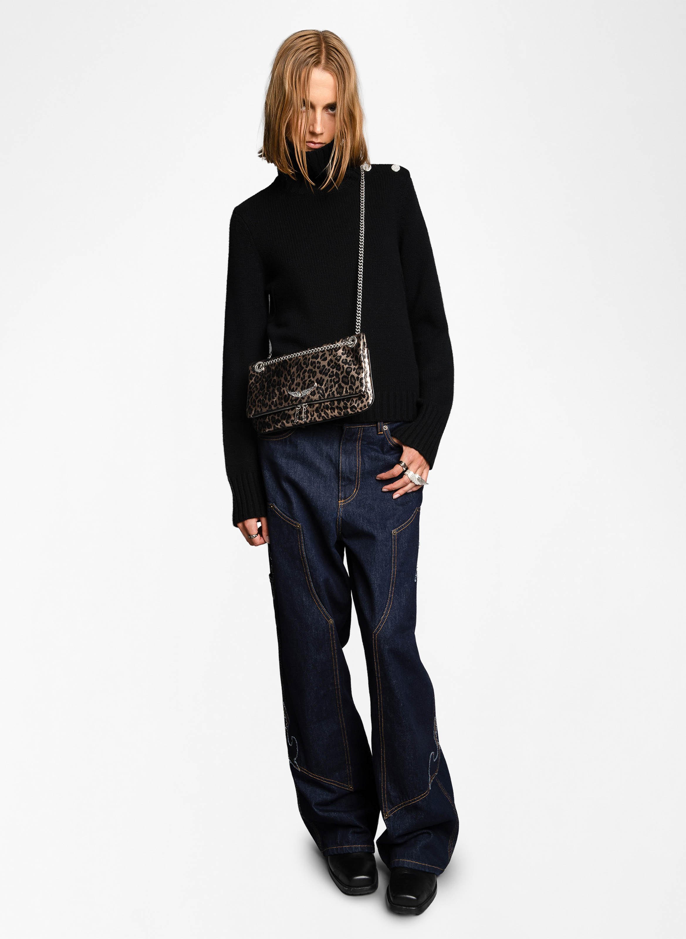 Leopard Metallic Leder Umhängetasche ZADIG&VOLTAIRE Grau