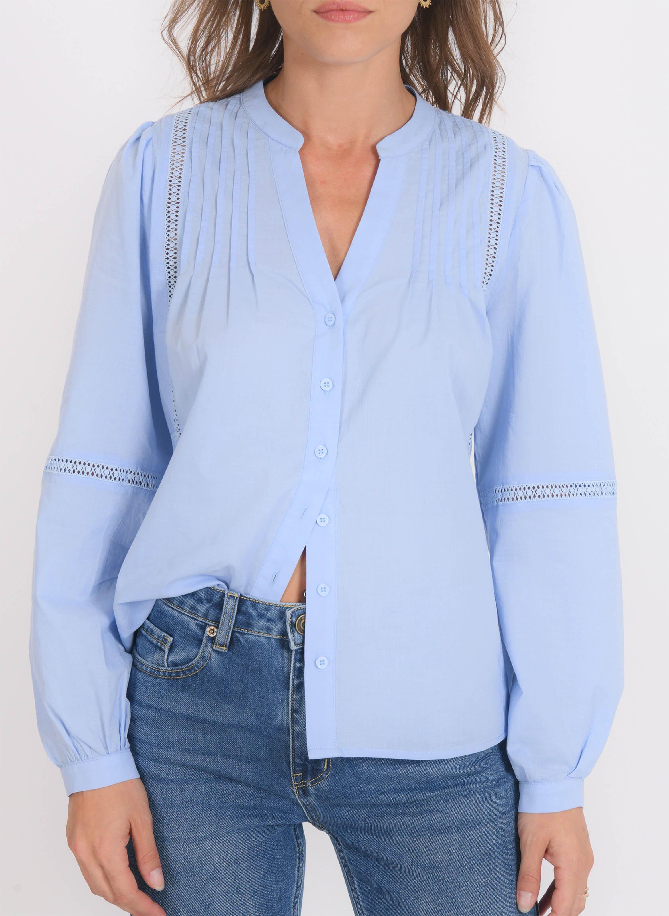 Recht katoenen overhemd met opstaande kraag KOOKAI Blauw