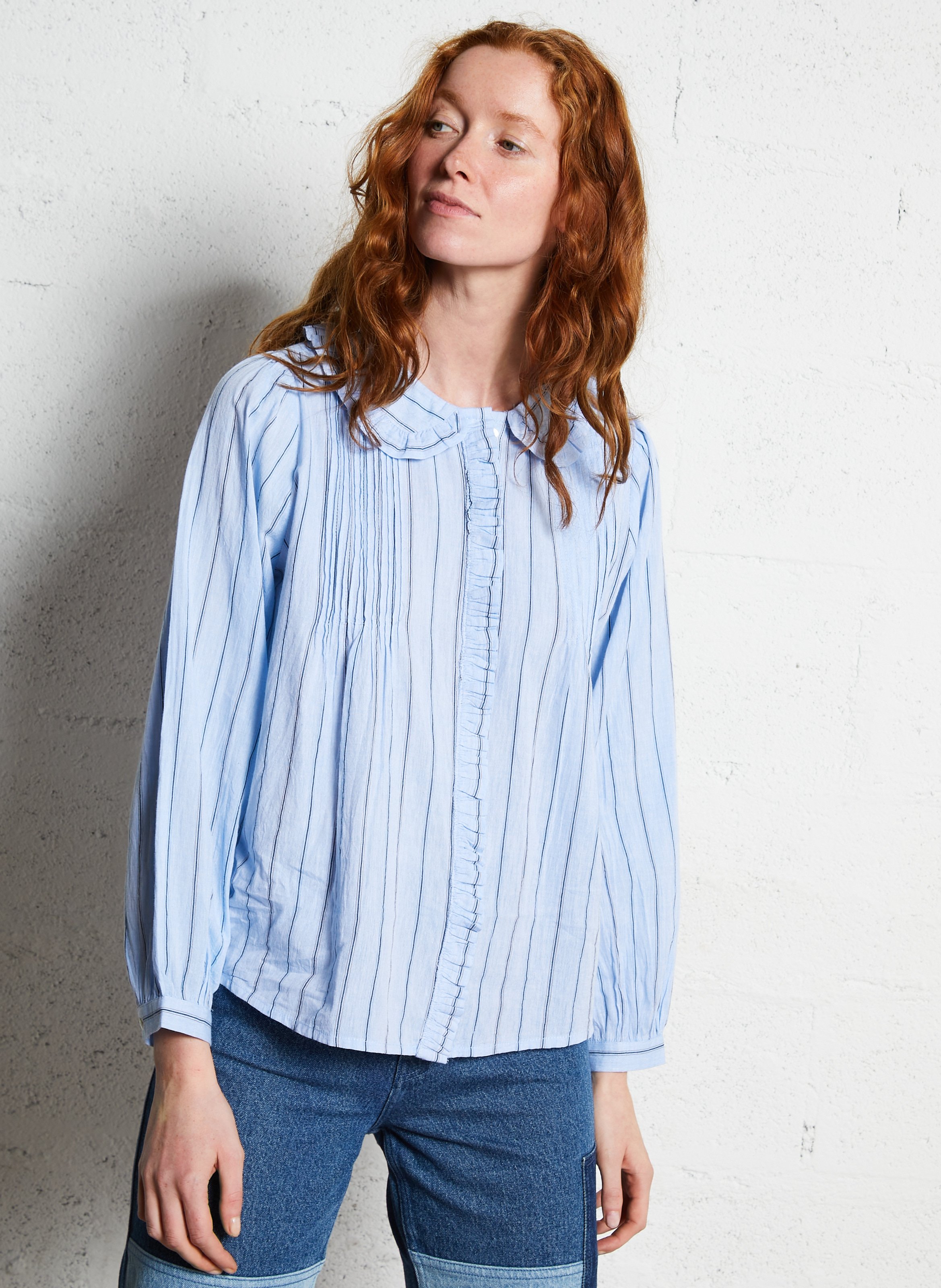 Cotton shirt with Peter Pan collar EMILE ET IDA Blue