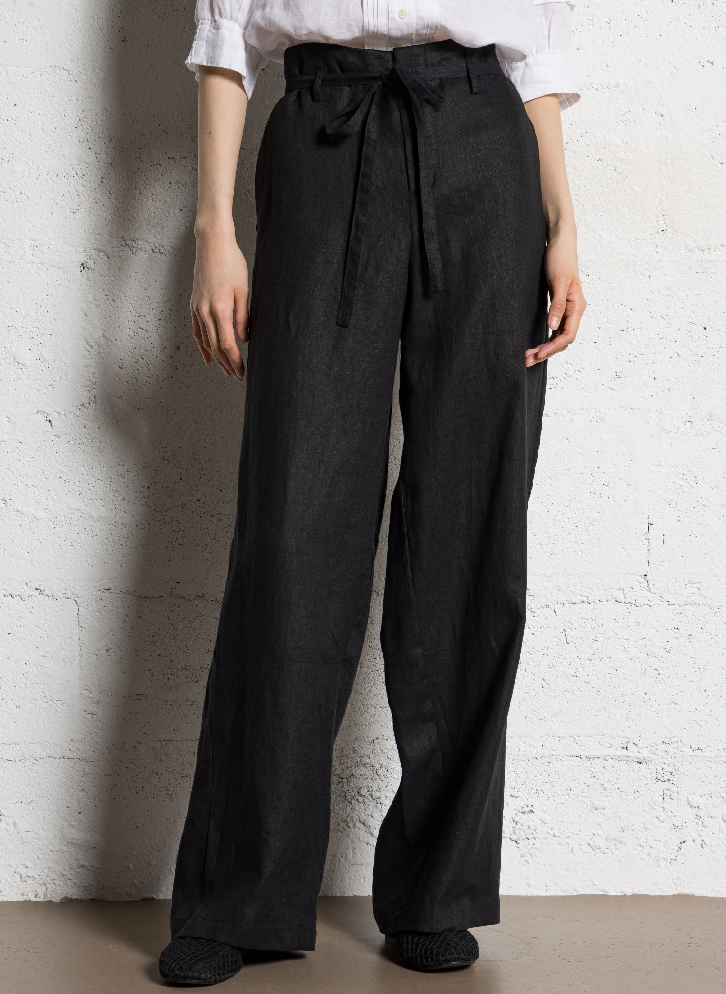 Pantalon large taille haute en lin JC SOPHIE Noir