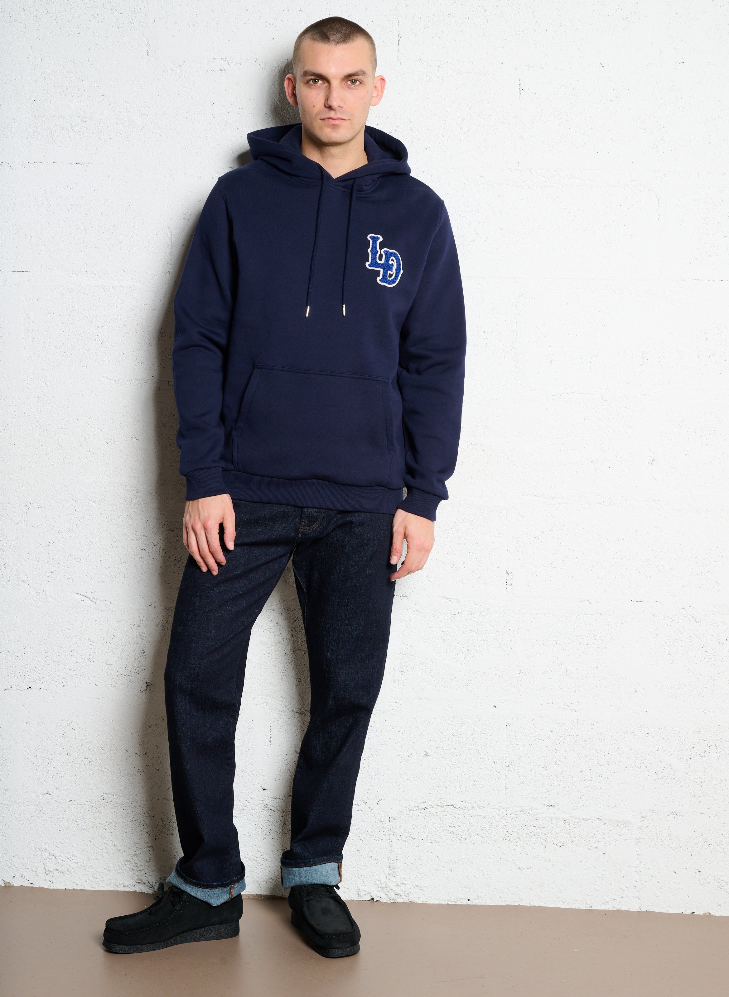 Embroidered organic cotton hoodie LES DEUX Blue