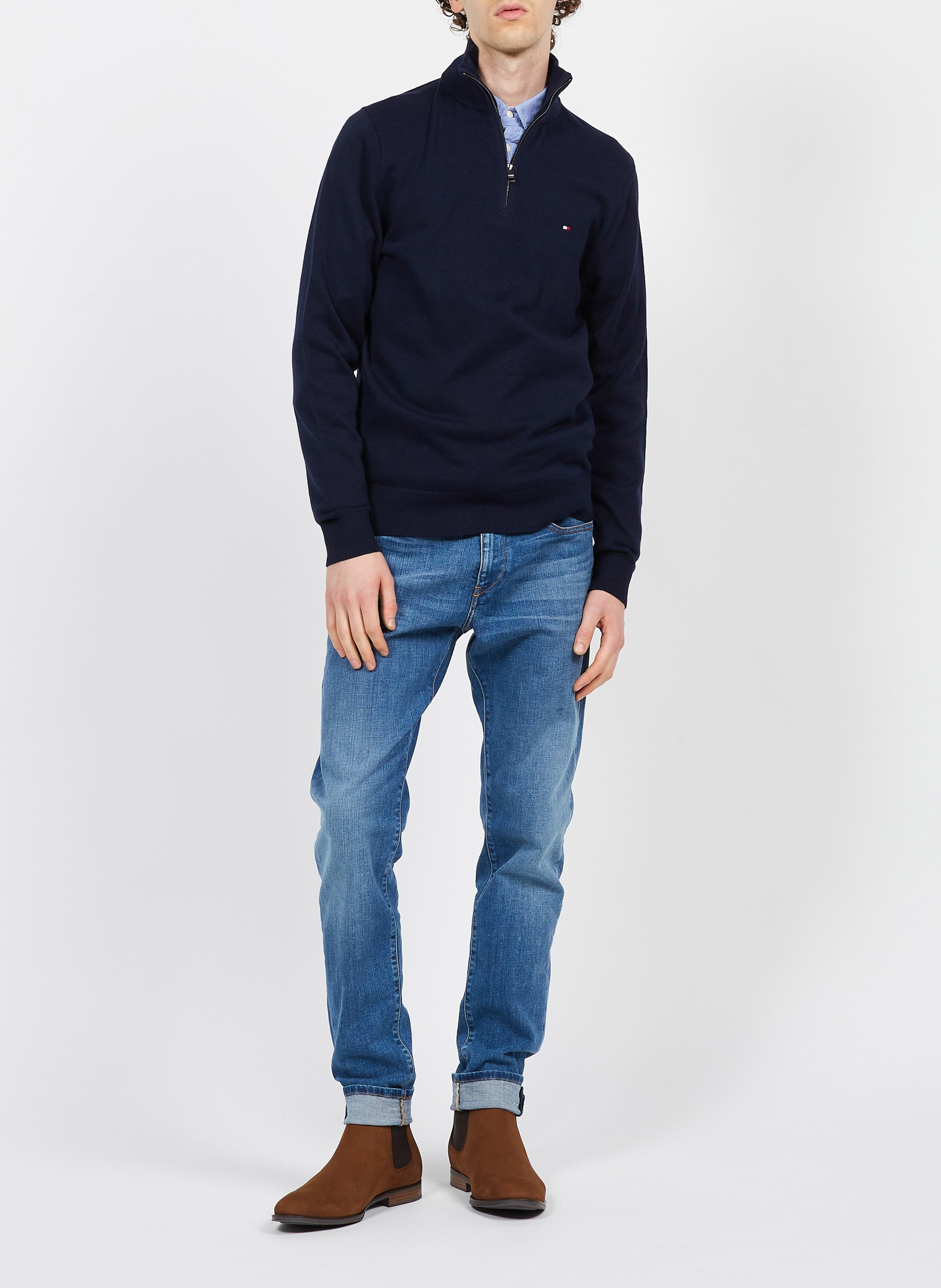 Pull col montant regular-fit en coton bio et cachemire  TOMMY HILFIGER Bleu