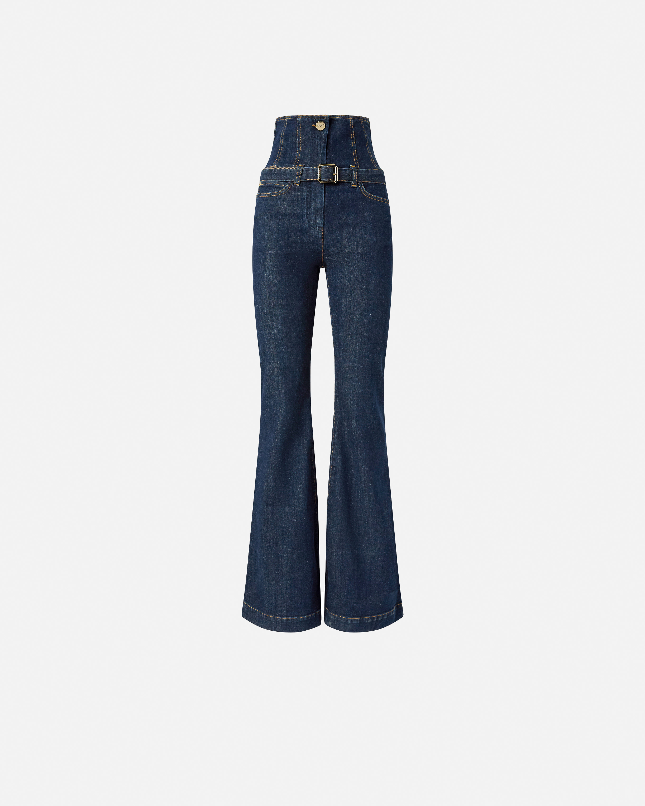 High-waisted flare jeans with a bustier-style top. PINKO Multicolored