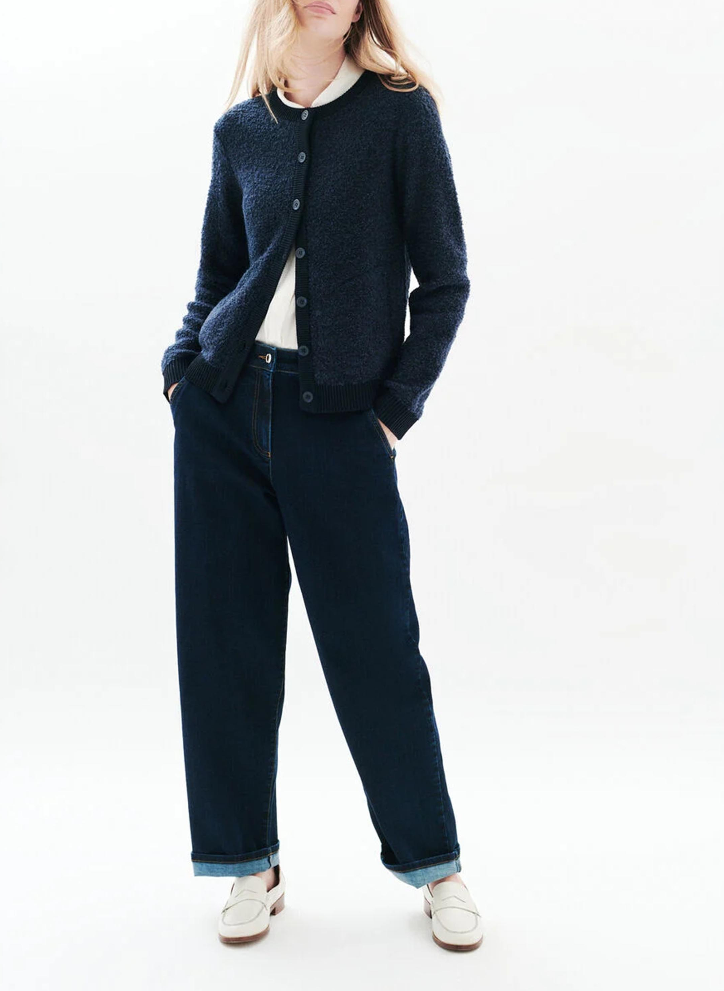 Gerade geschnittene Strickjacke mit Rundhalskragen CAROLL Blau