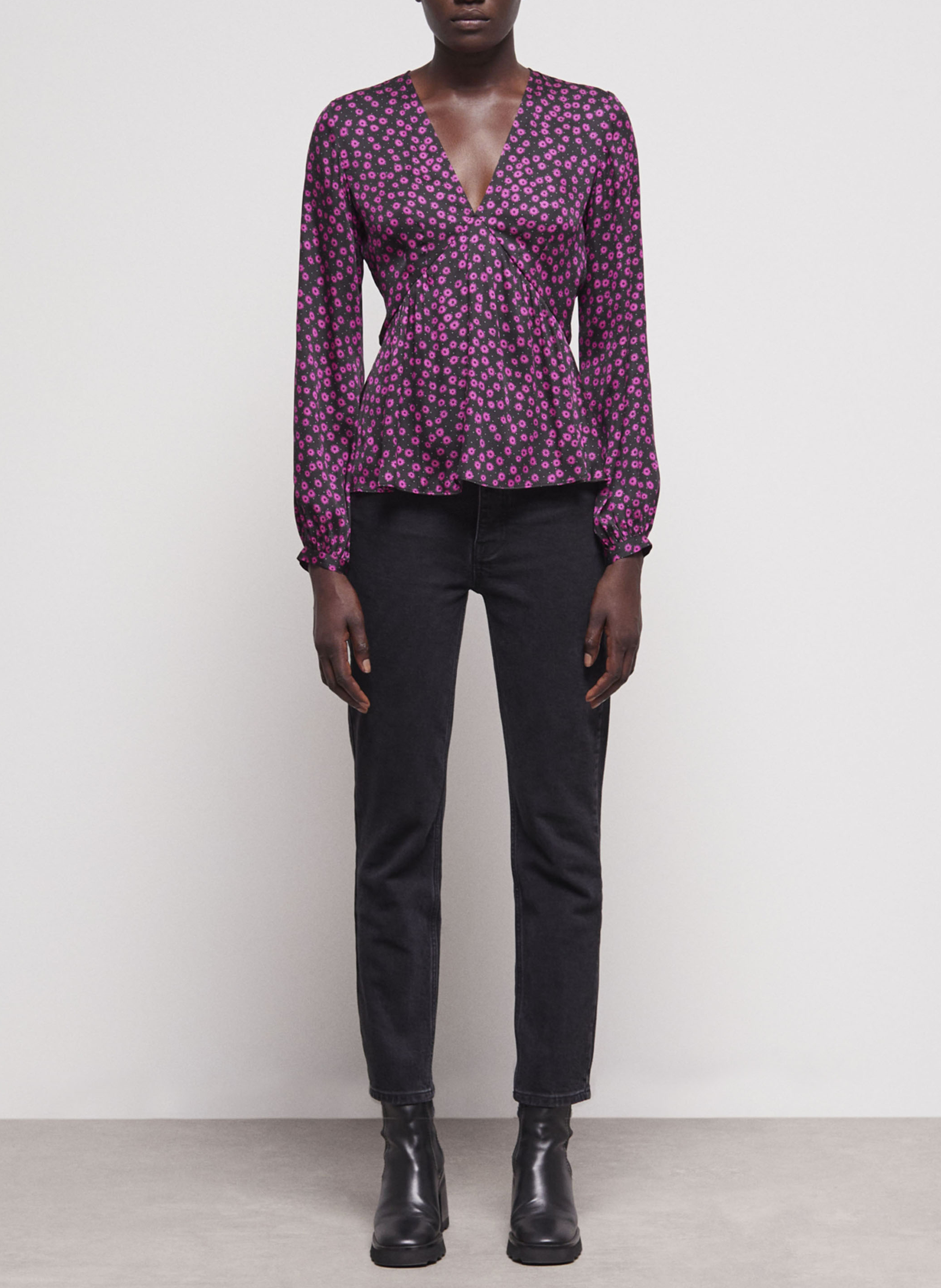 Top col V à imprimé fleuri  THE KOOPLES Rose