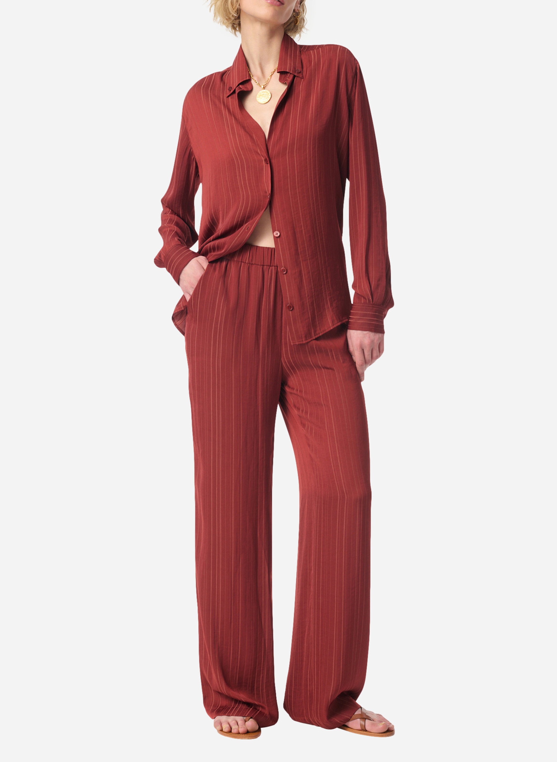 Broek met elastische tailleband uni VANESSA BRUNO Rood