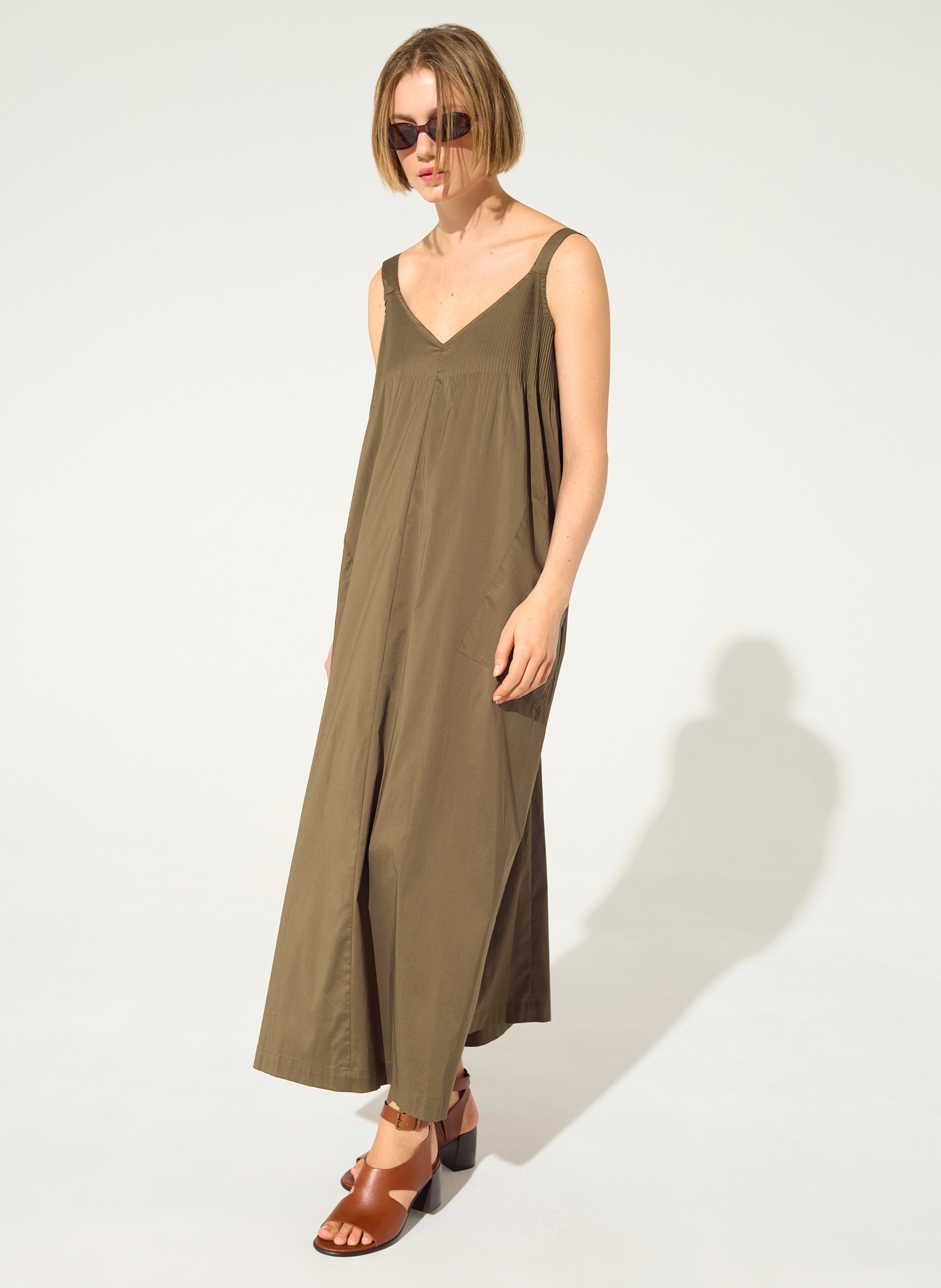 Long cotton-blend V-neck dress COTELAC