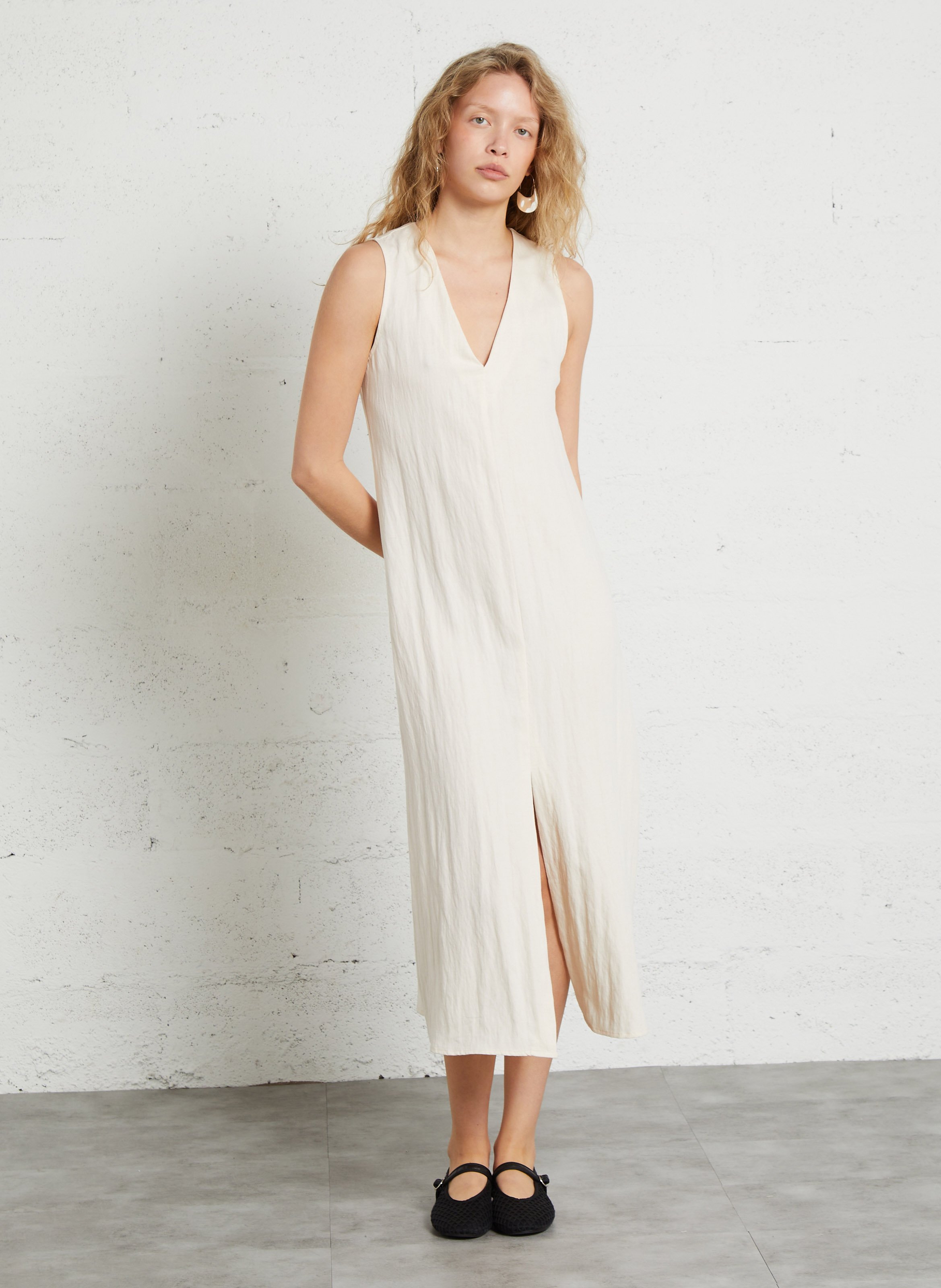 Robe midi col V LA PETITE ETOILE Blanc