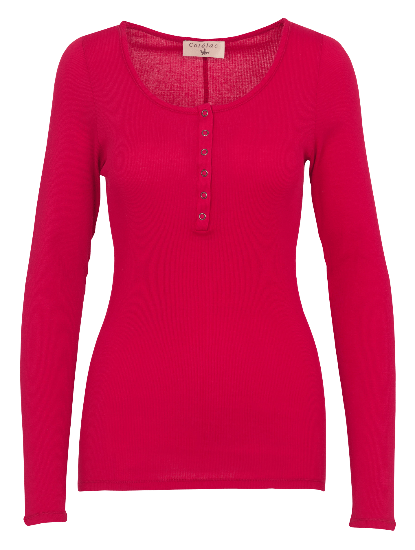 Tee-shirt col rond boutonné uni COTELAC Rouge