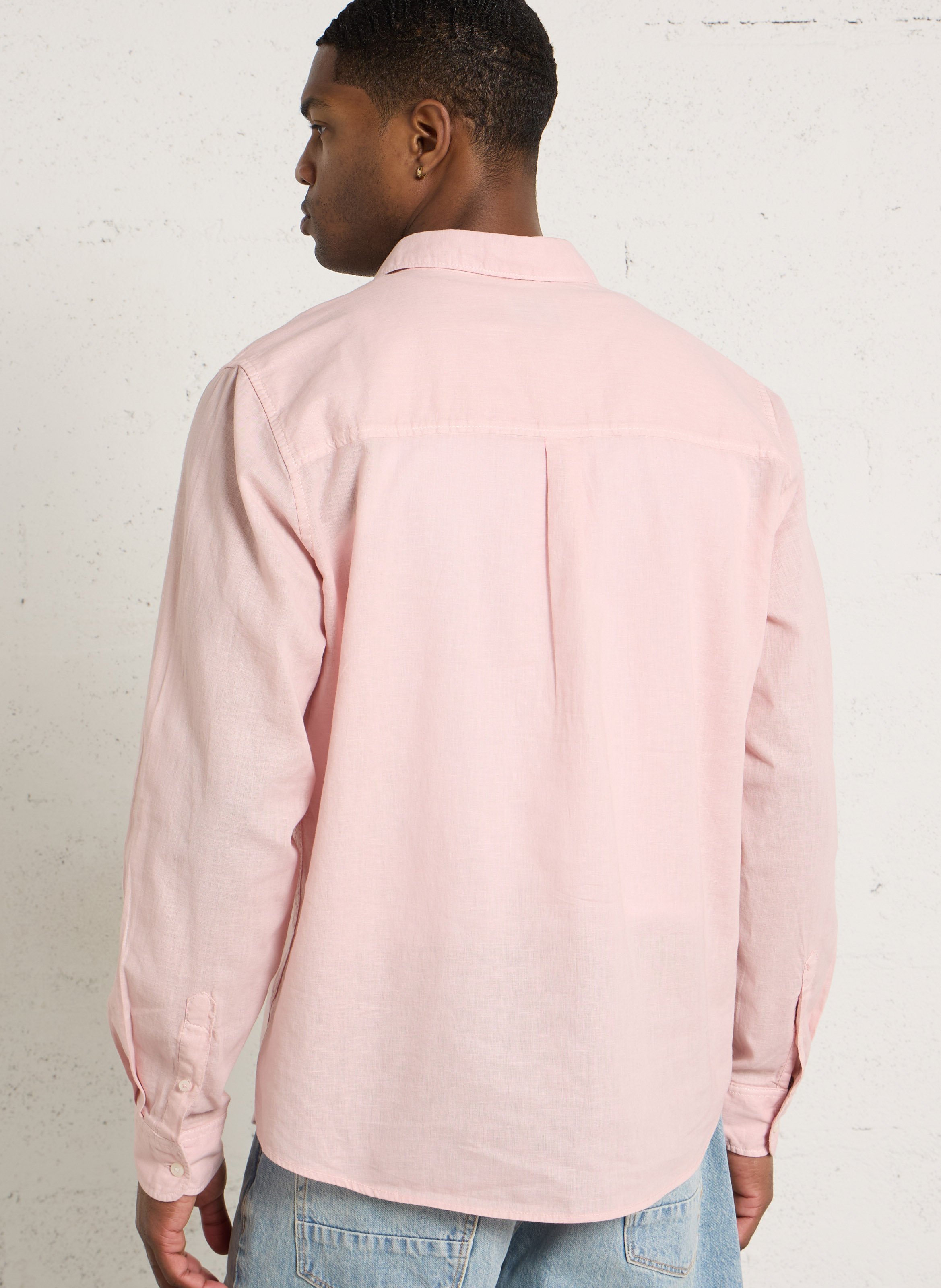 Chemise droite col classique en lin et coton mélangé PEPE JEANS Rose