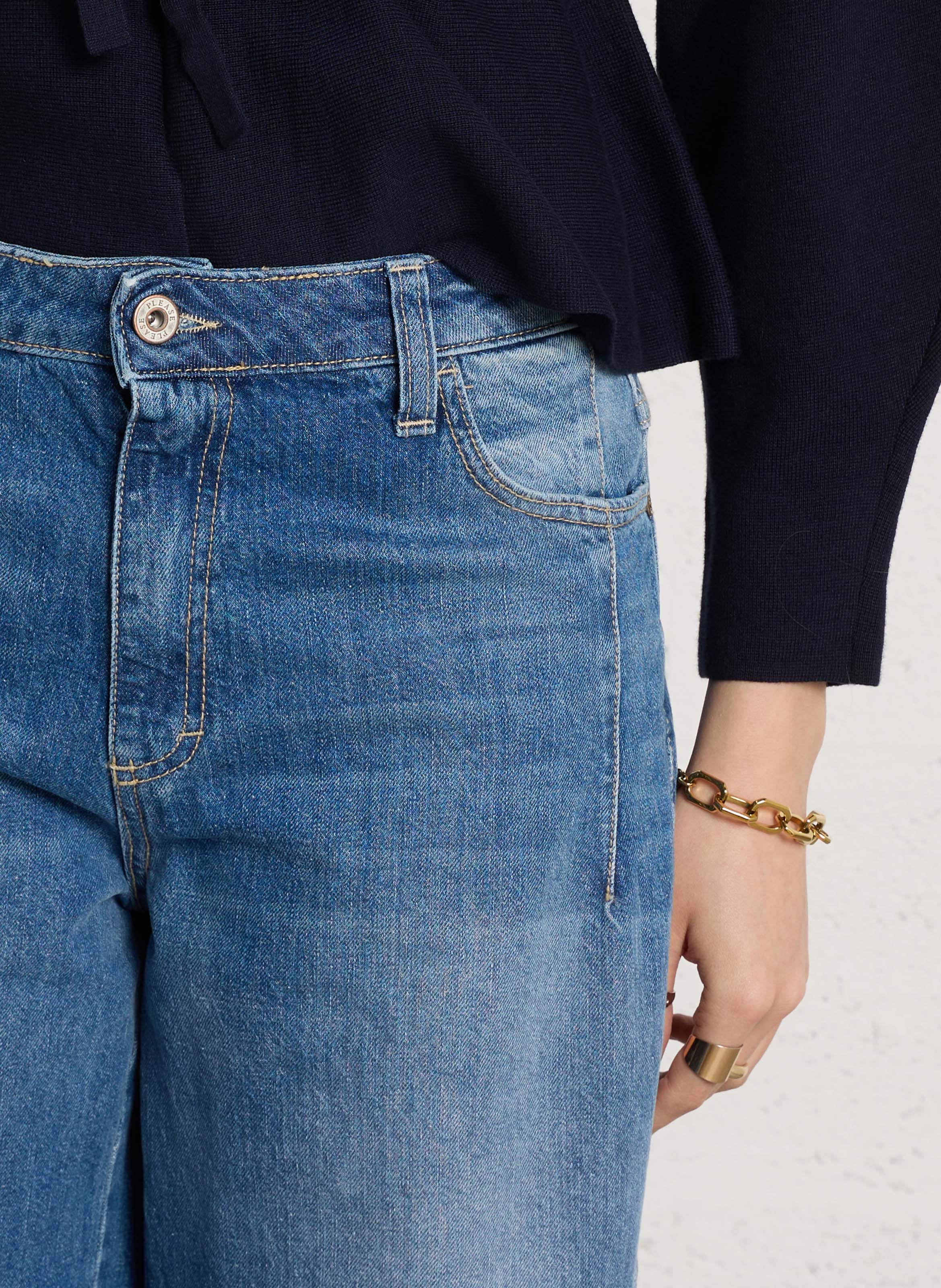 High-rise wide-leg cotton jeans PLEASE Blue