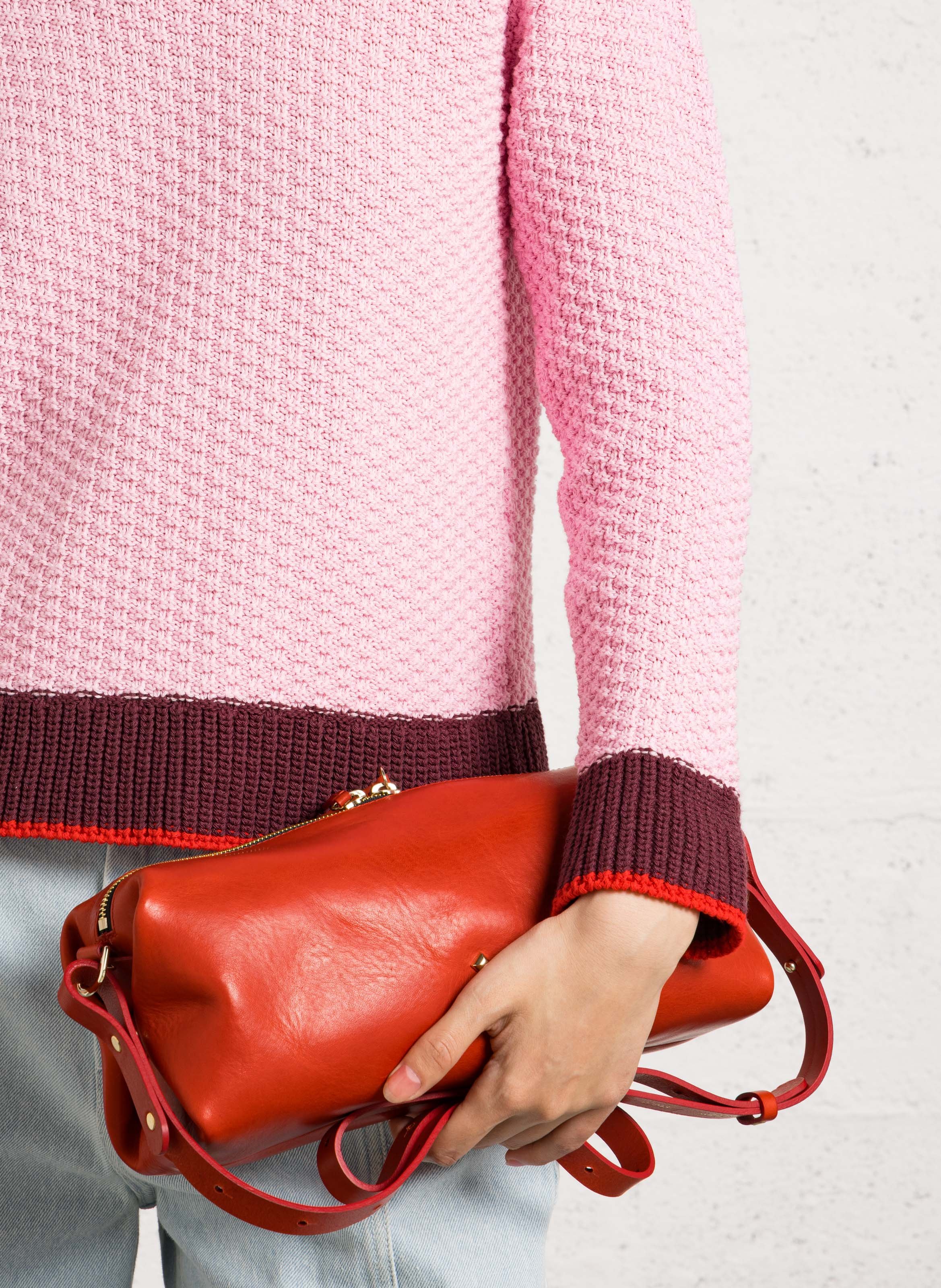 Sac porté épaule en cuir HERBERT FRERE SOEUR Rouge